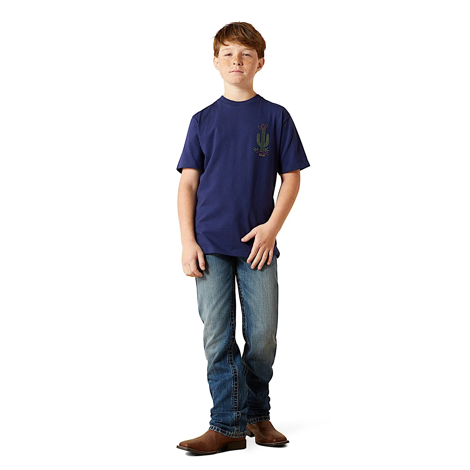 Ariat Boy's Neon Cactus T-Shirt - Medieval Blue - Image 3