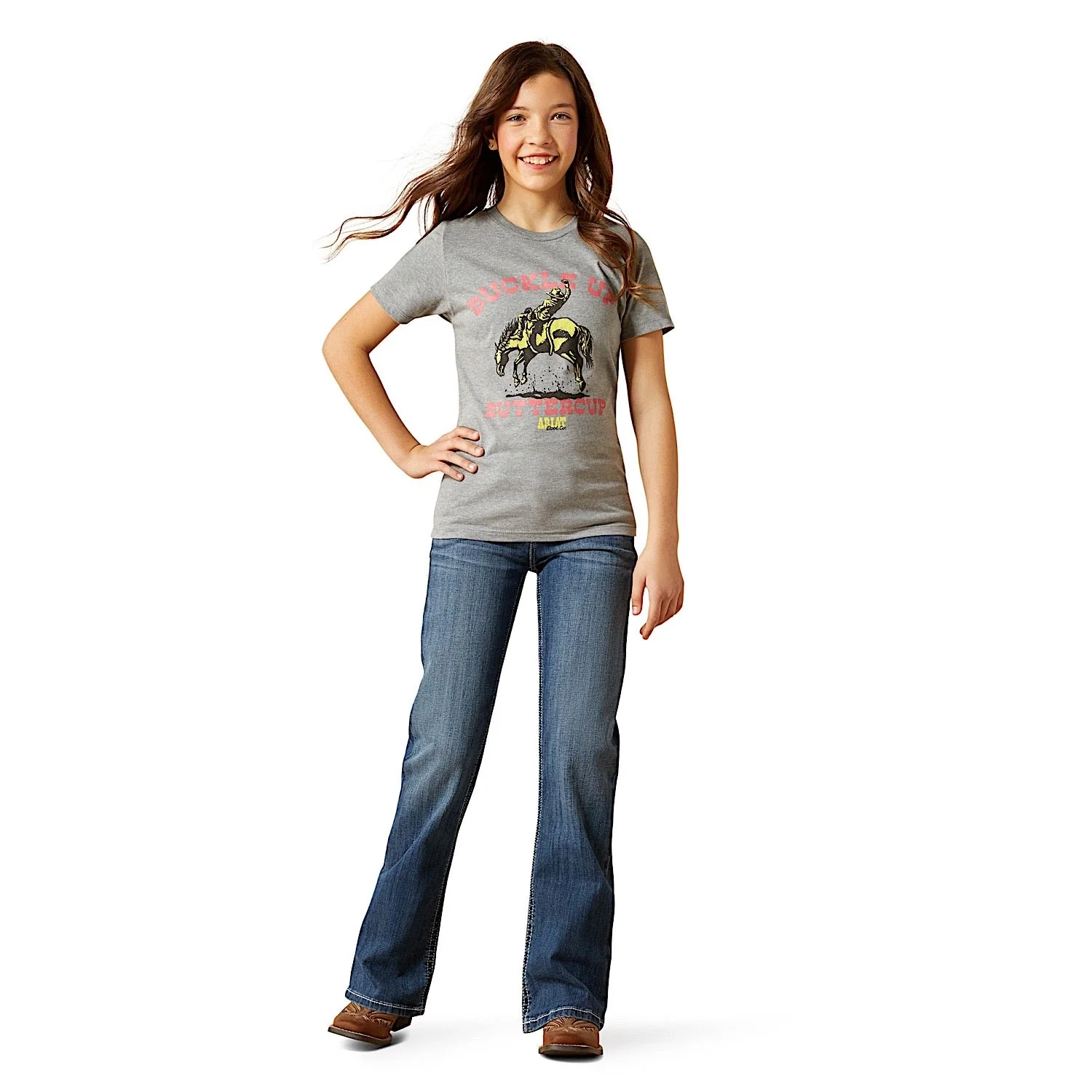 Ariat Girl's Buck Up T-Shirt - Iceburg - Image 3