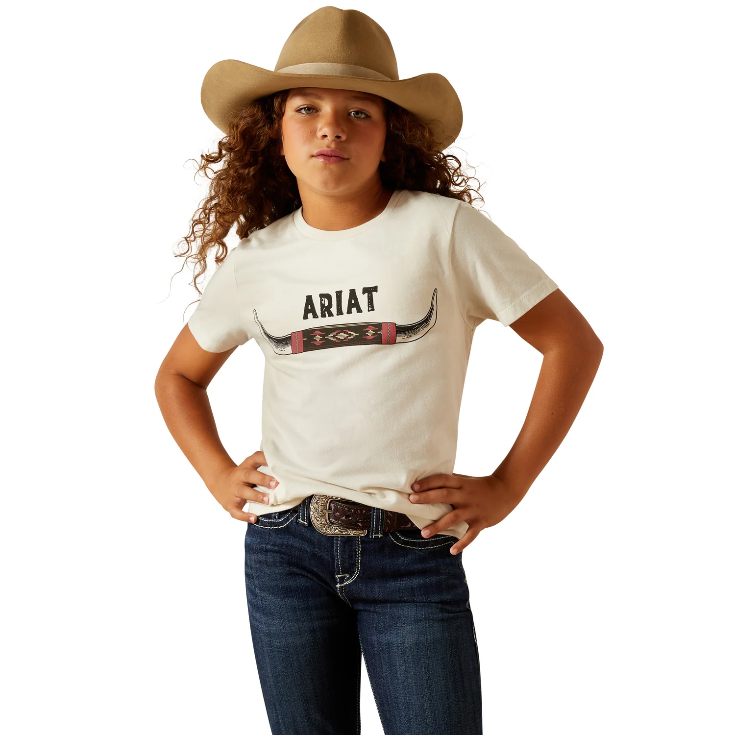 Ariat Girl's Bull Horns Tee - Natural