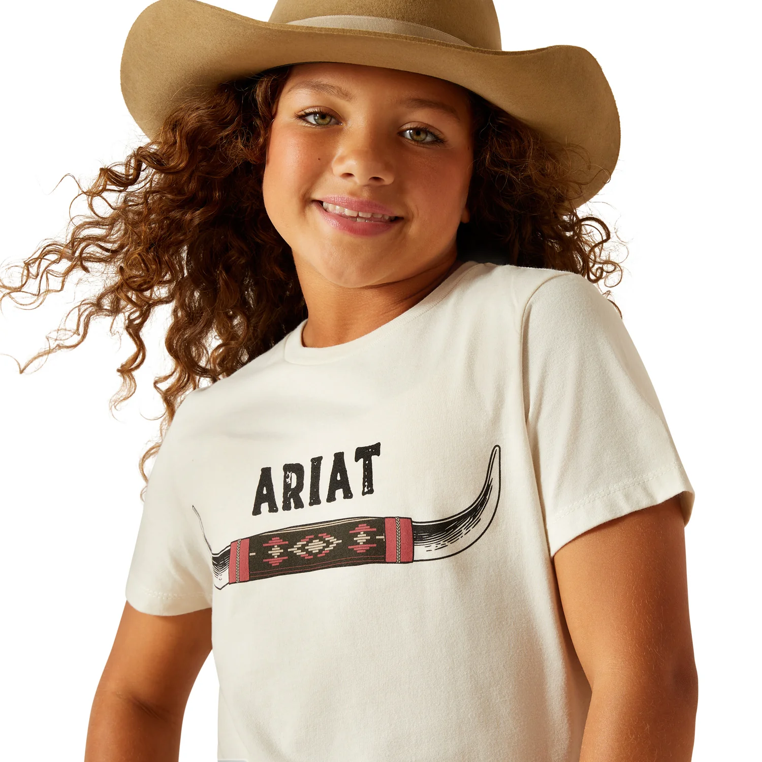 Ariat Girl's Bull Horns Tee - Natural - Image 3