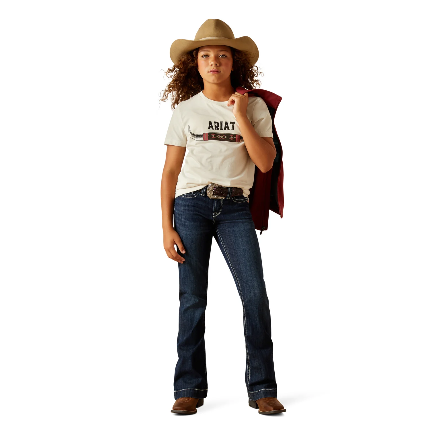 Ariat Girl's Bull Horns Tee - Natural - Image 4