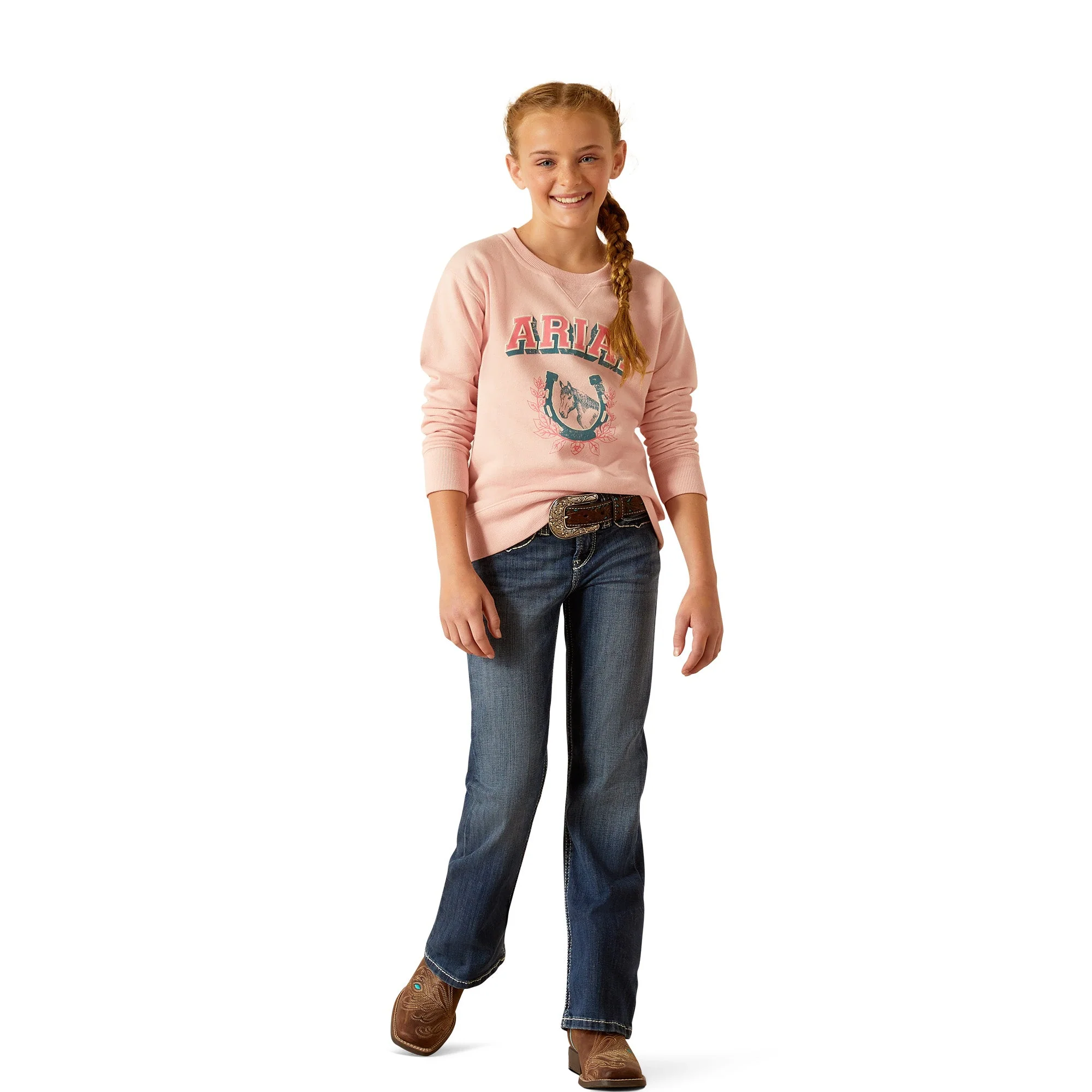 Ariat Girl's College Sweatshirt - Blushing Rose - Image 3