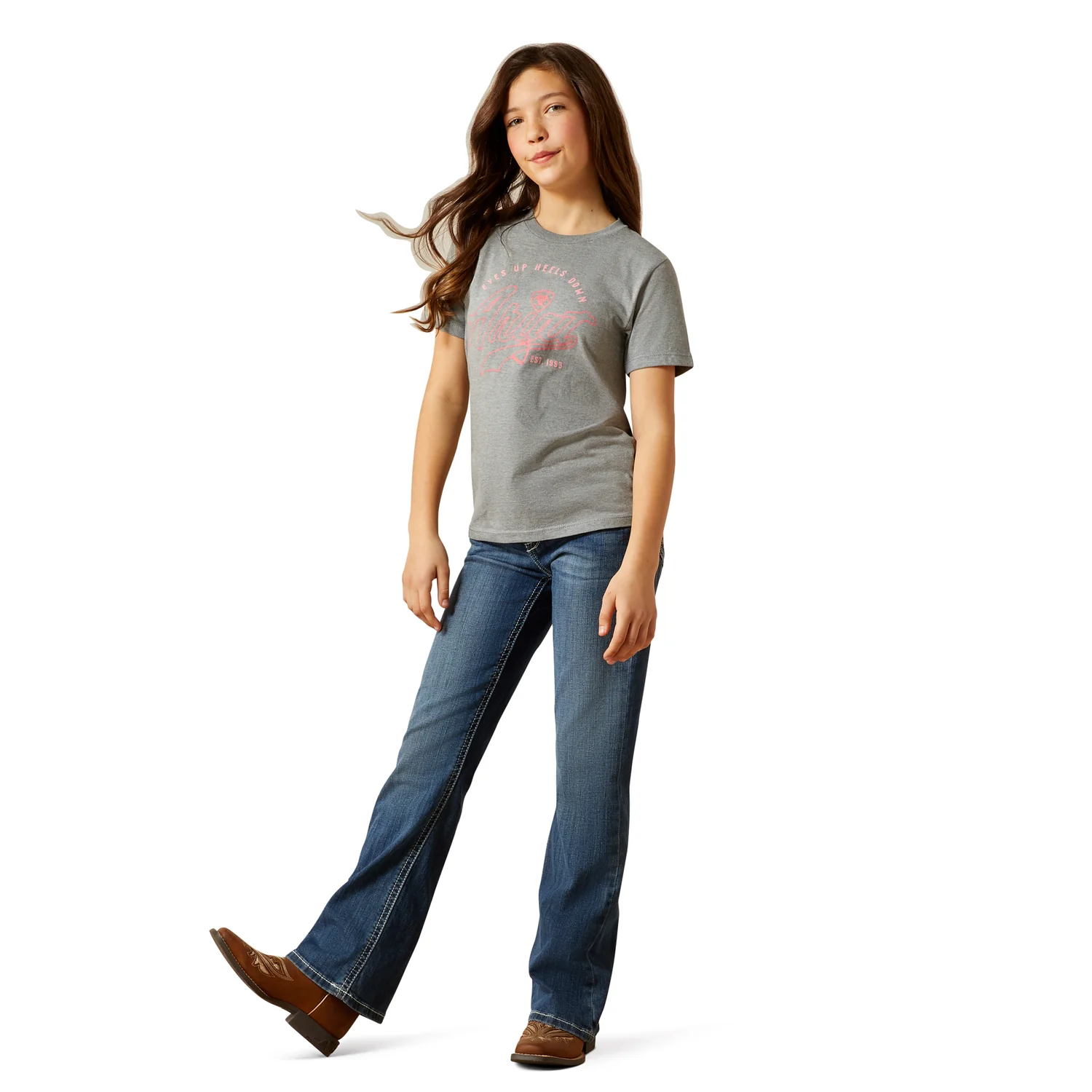 Ariat Girl's Heels Down T-Shirt - Ice Berg - Image 4
