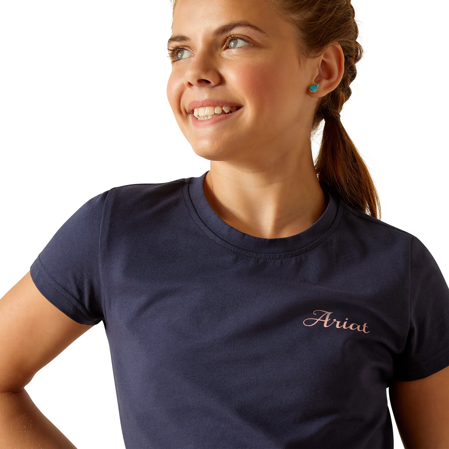 Ariat Girl's Pretty Shield Short Sleeve T-Shirt - Navy Eclipse - Image 3