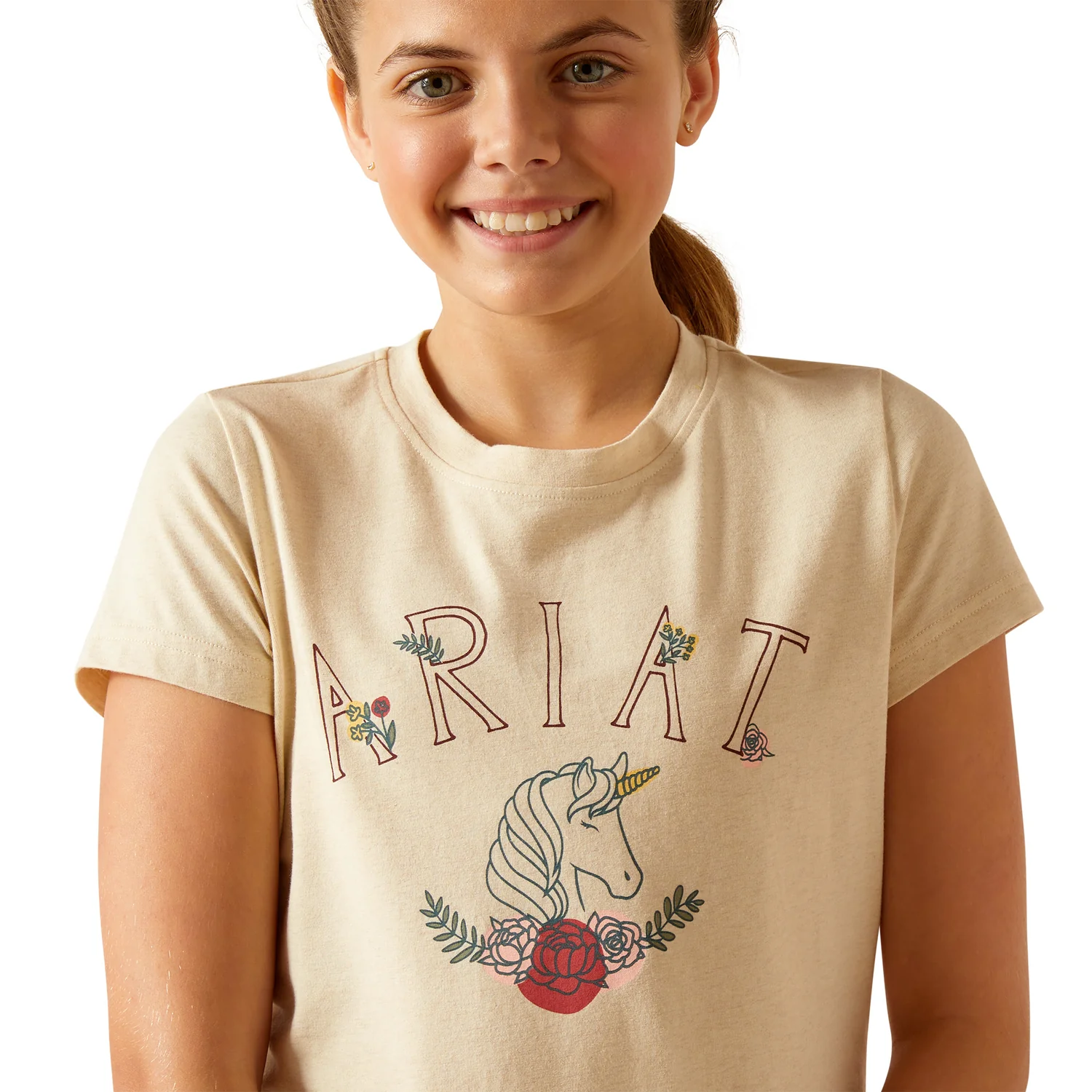 Ariat Girl's Unicorn Insignia T-Shirt - Oatmeal Heather - Image 3