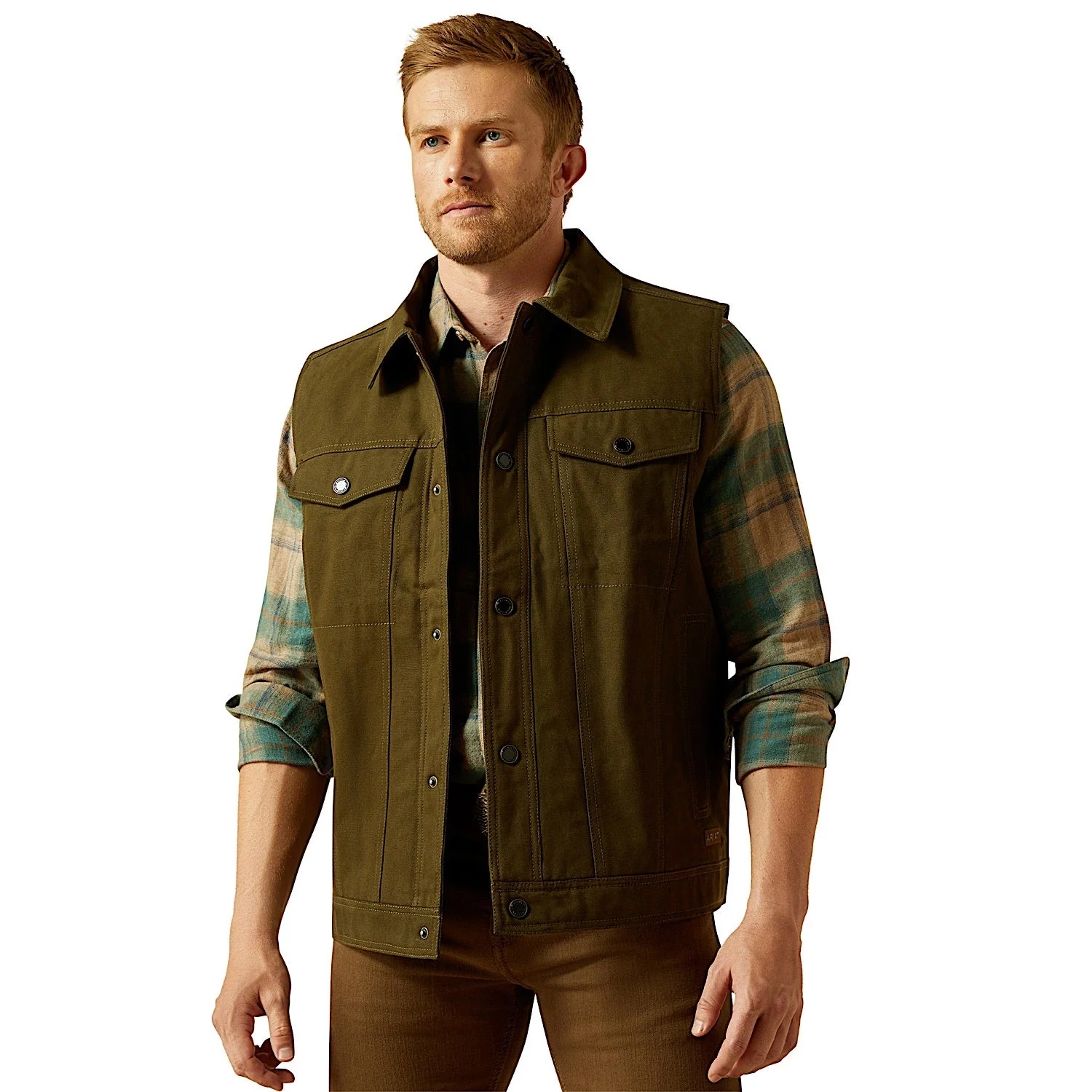 Ariat Men's Canvas Rancher Vest - Desert Sand Khaki
