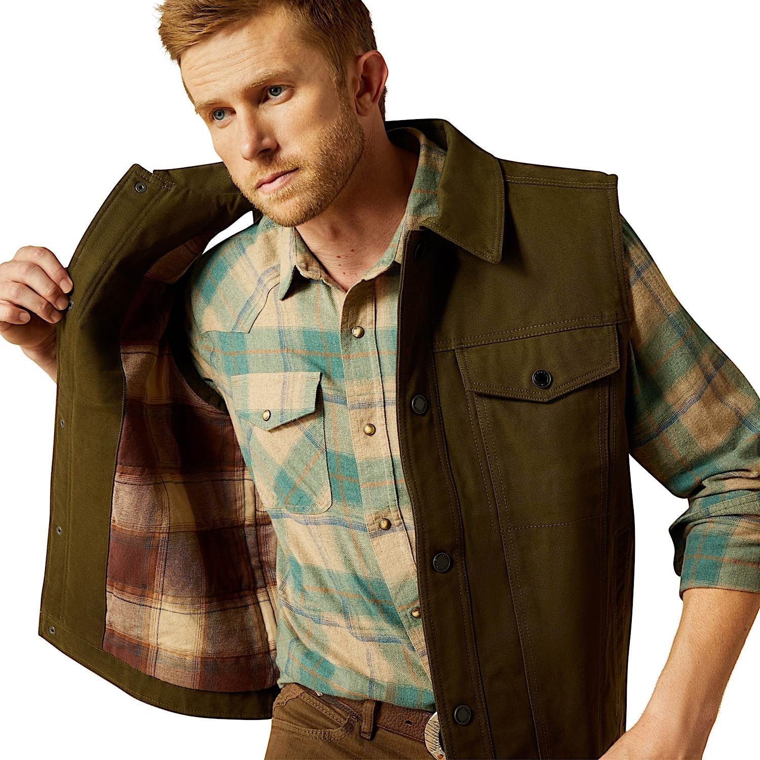 Ariat Men's Canvas Rancher Vest - Desert Sand Khaki - Image 4