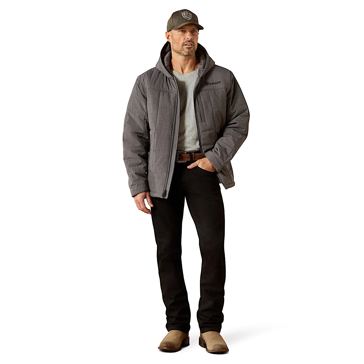 Ariat Men's Crius Hooded Insulated Jacket - Grey Heather - Image 3