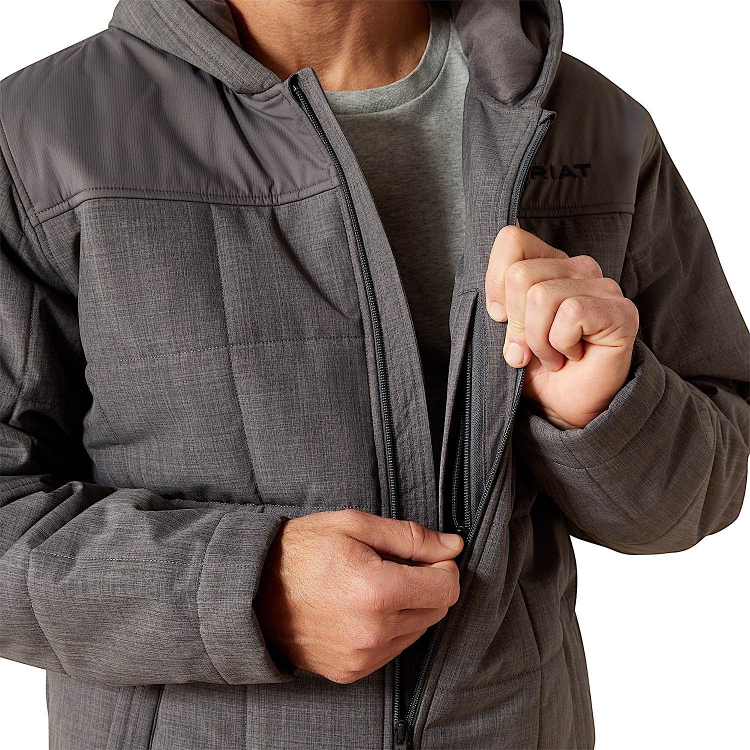 Ariat Men's Crius Hooded Insulated Jacket - Grey Heather - Image 5