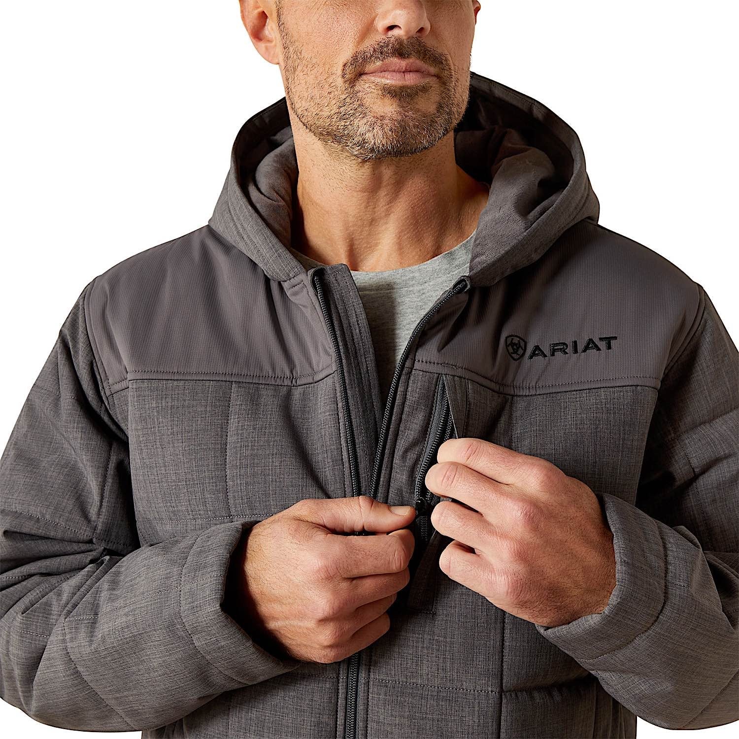 Ariat Men's Crius Hooded Insulated Jacket - Grey Heather - Image 6