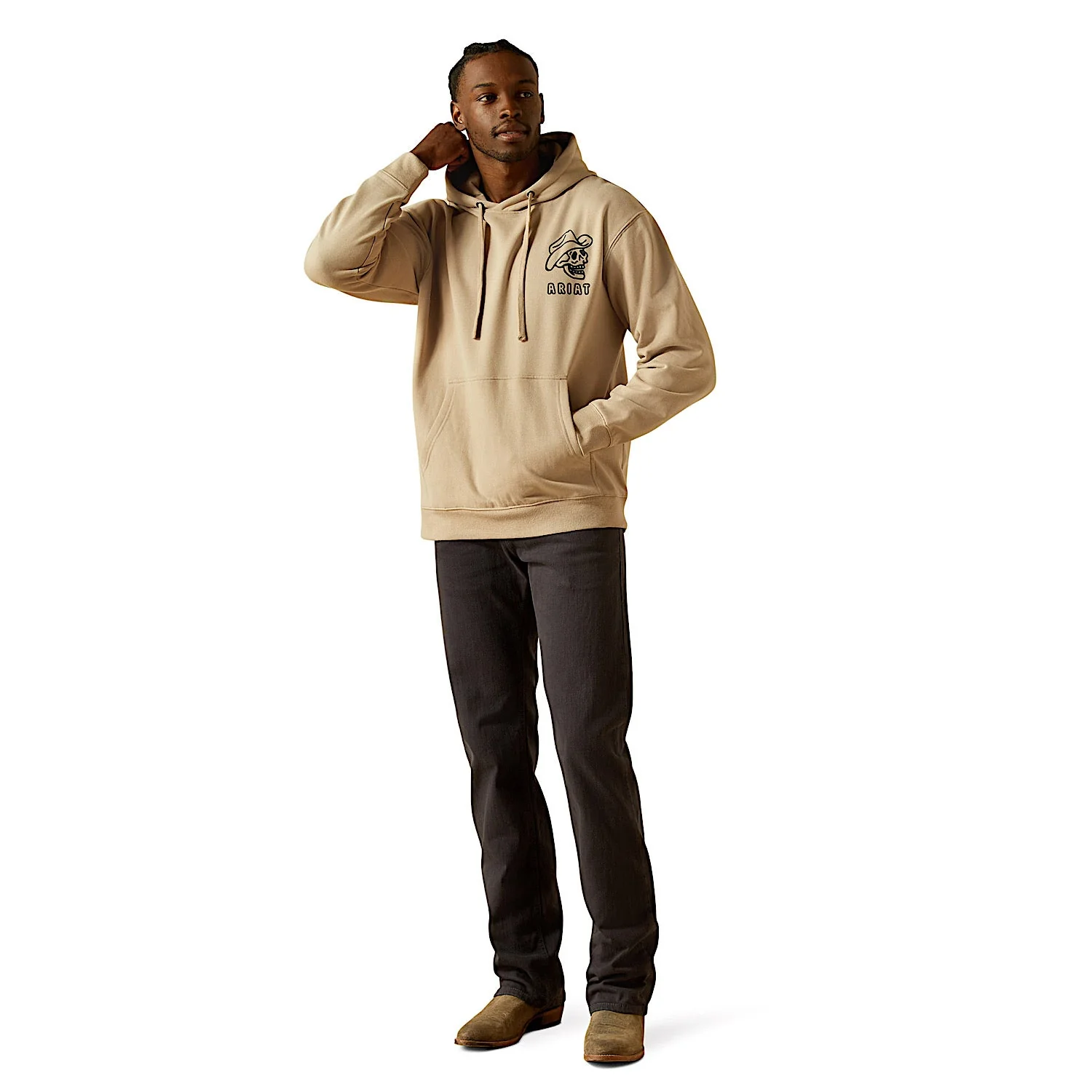 Ariat Men's Drinking Buddies Hoodie - Beige - Image 3