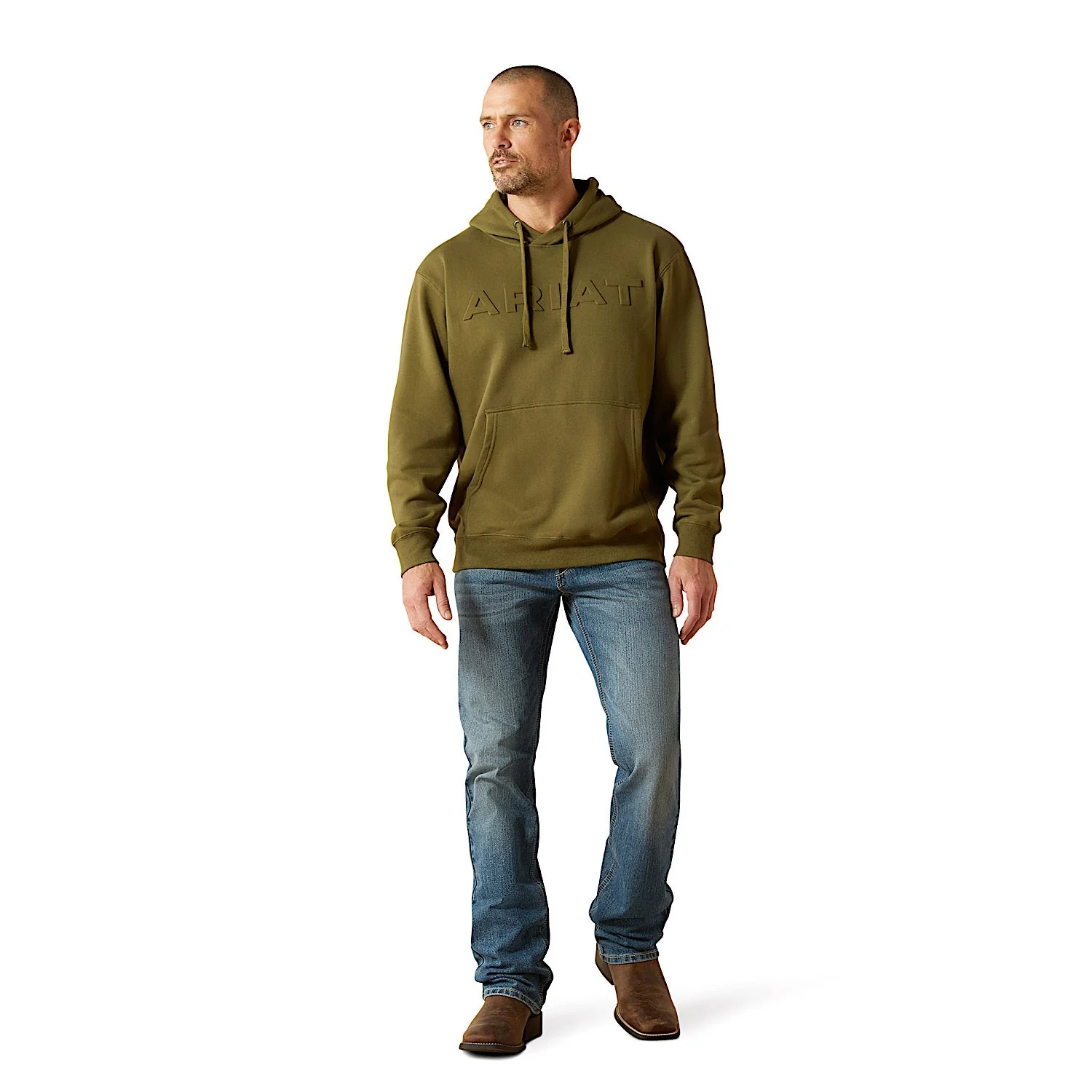 Ariat Men's Embossed Logo Hoodie - Winter Moss - Image 3