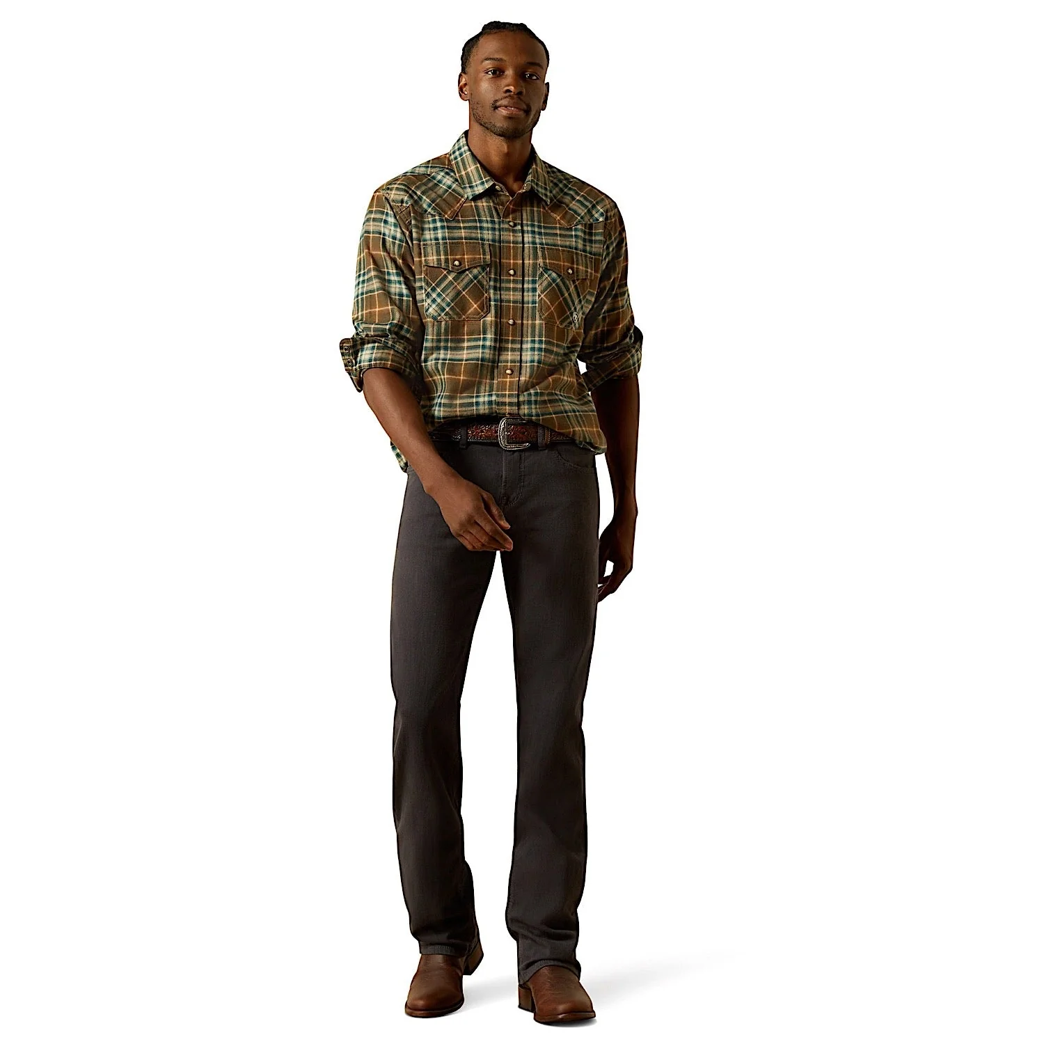 Ariat Men's Henry Retro Fit Snap Shirt - Dark Green - Image 3