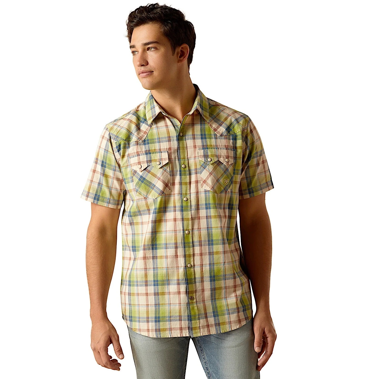 Ariat Men's Hinston Retro Fit Snap Short Sleeve Shirt - Sandshell