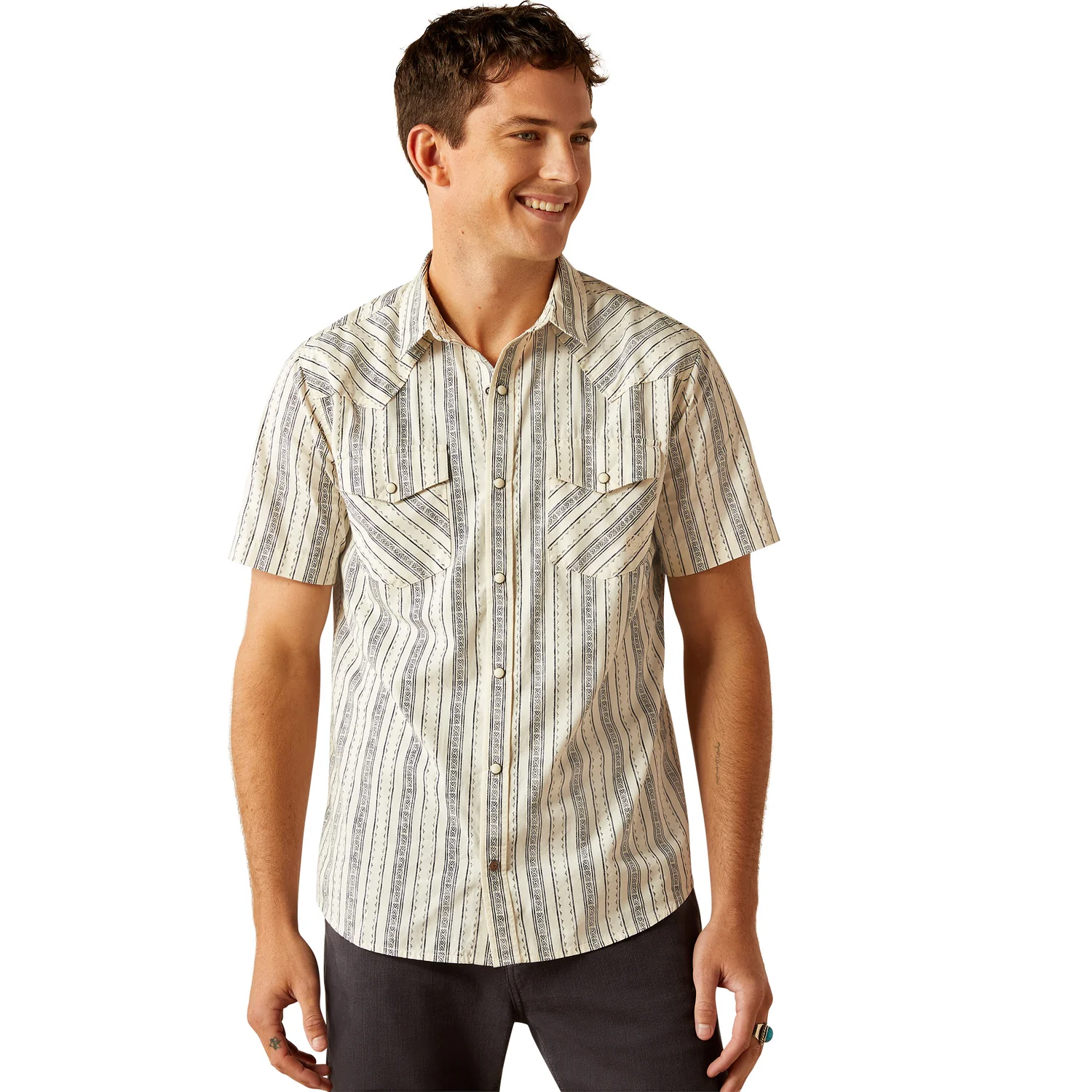 Ariat Men's Holden Retro Snap Short Sleeve Shirt - Off White