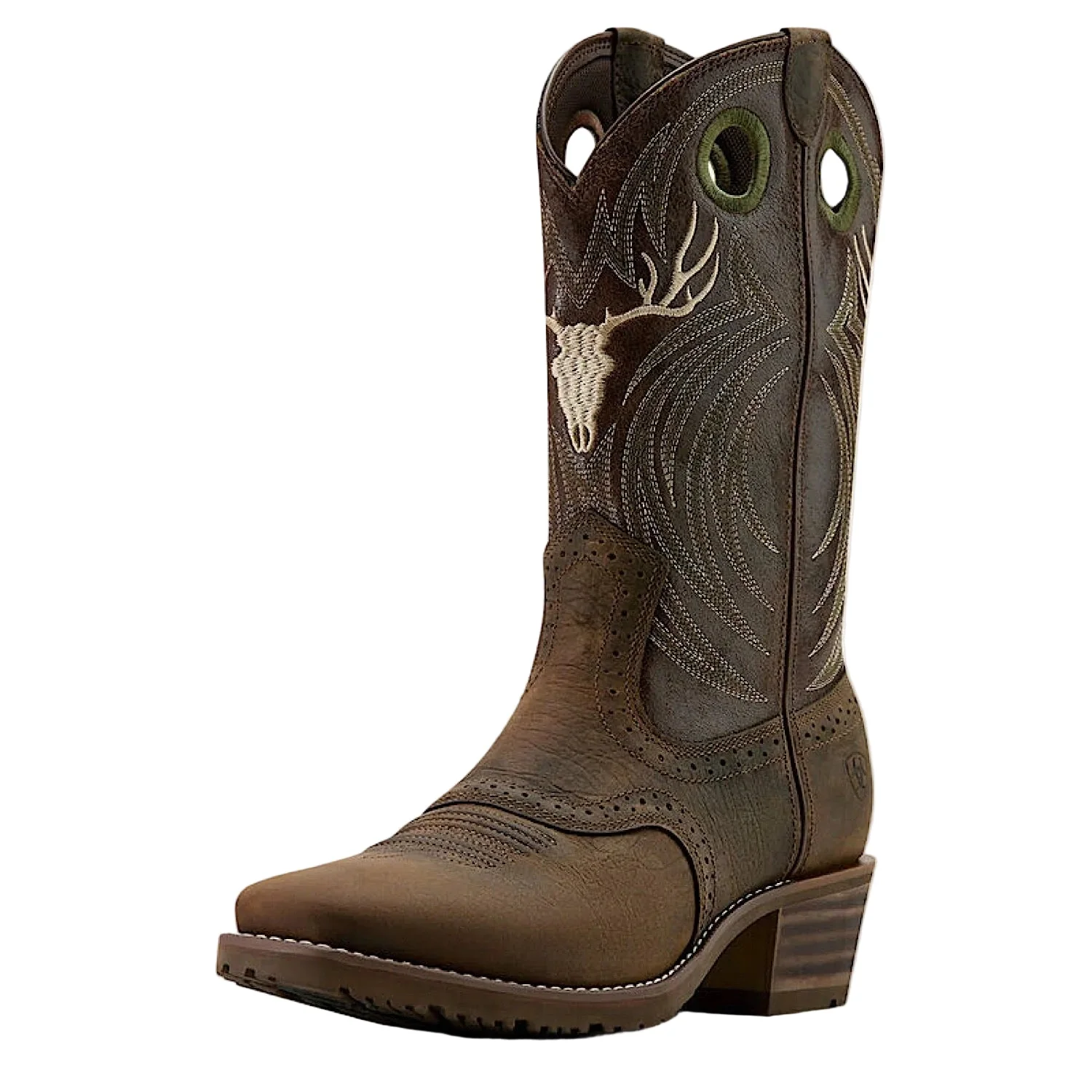 Ariat Men's Hybrid Roughstock Antler Western Boot - Wild Taupe/Espresso