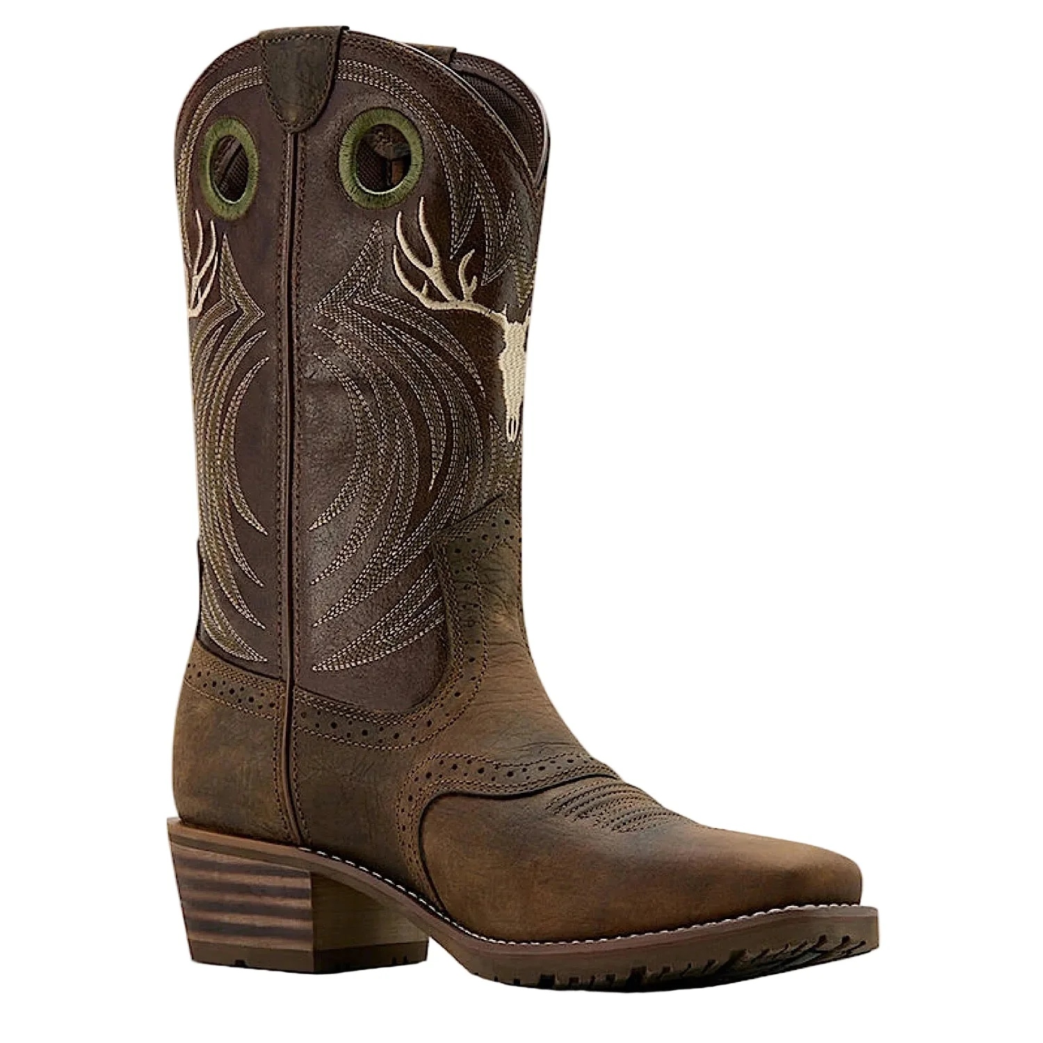 Ariat Men's Hybrid Roughstock Antler Western Boot - Wild Taupe/Espresso - Image 3