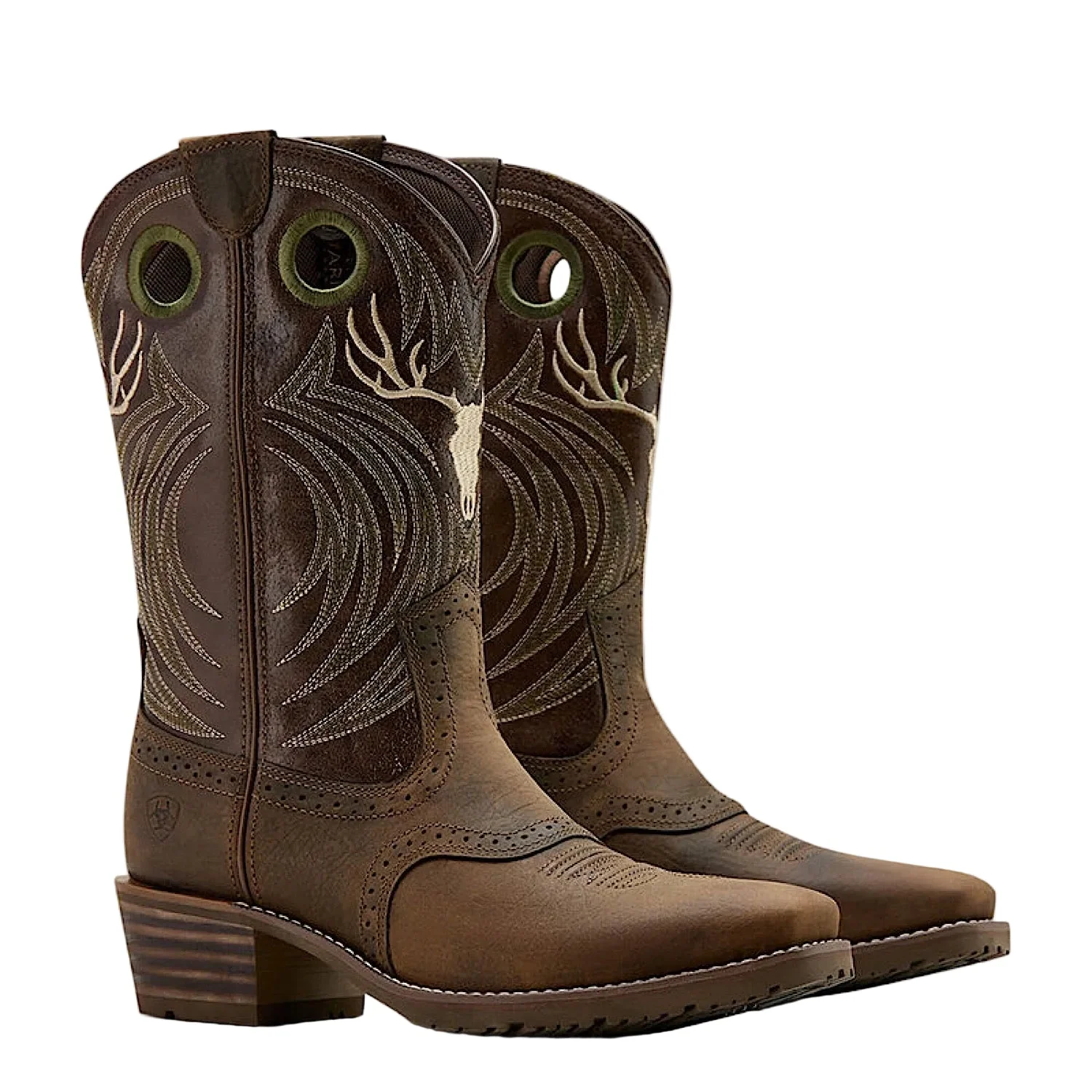 Ariat Men's Hybrid Roughstock Antler Western Boot - Wild Taupe/Espresso - Image 4