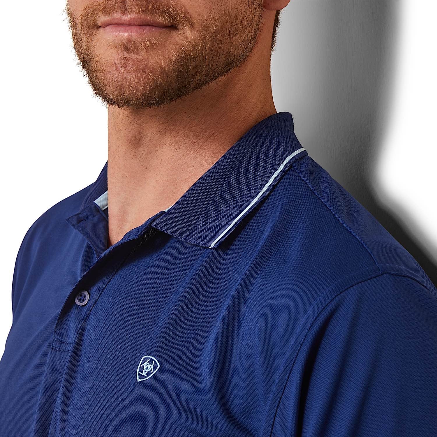 Ariat Mens Logo Fitted S/S Polo Cloudburst Blue - Image 4