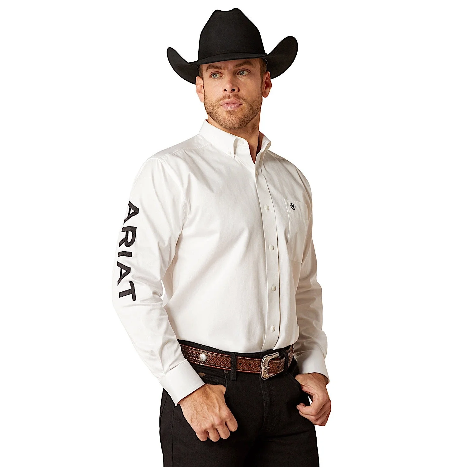 Ariat Men's Team Logo Twill Classic Fit Shirt - White / Black