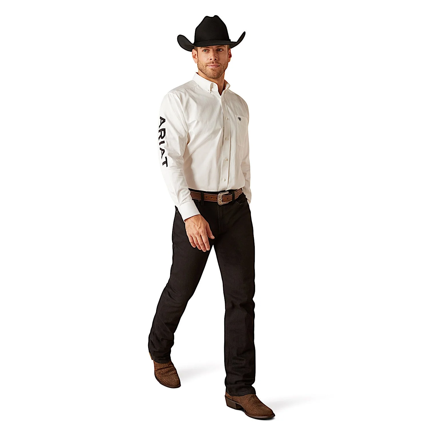 Ariat Men's Team Logo Twill Classic Fit Shirt - White / Black - Image 3