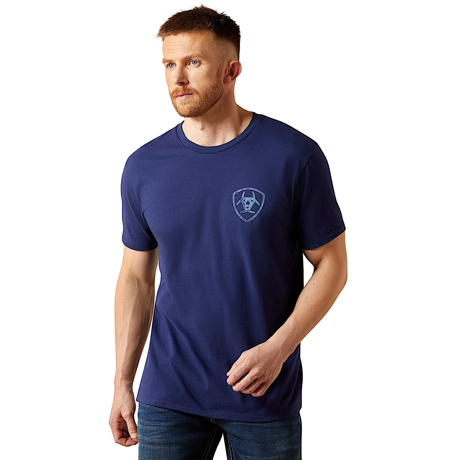Ariat Men's New Vertical Logo T-Shirt - Medieval Blue - Image 2