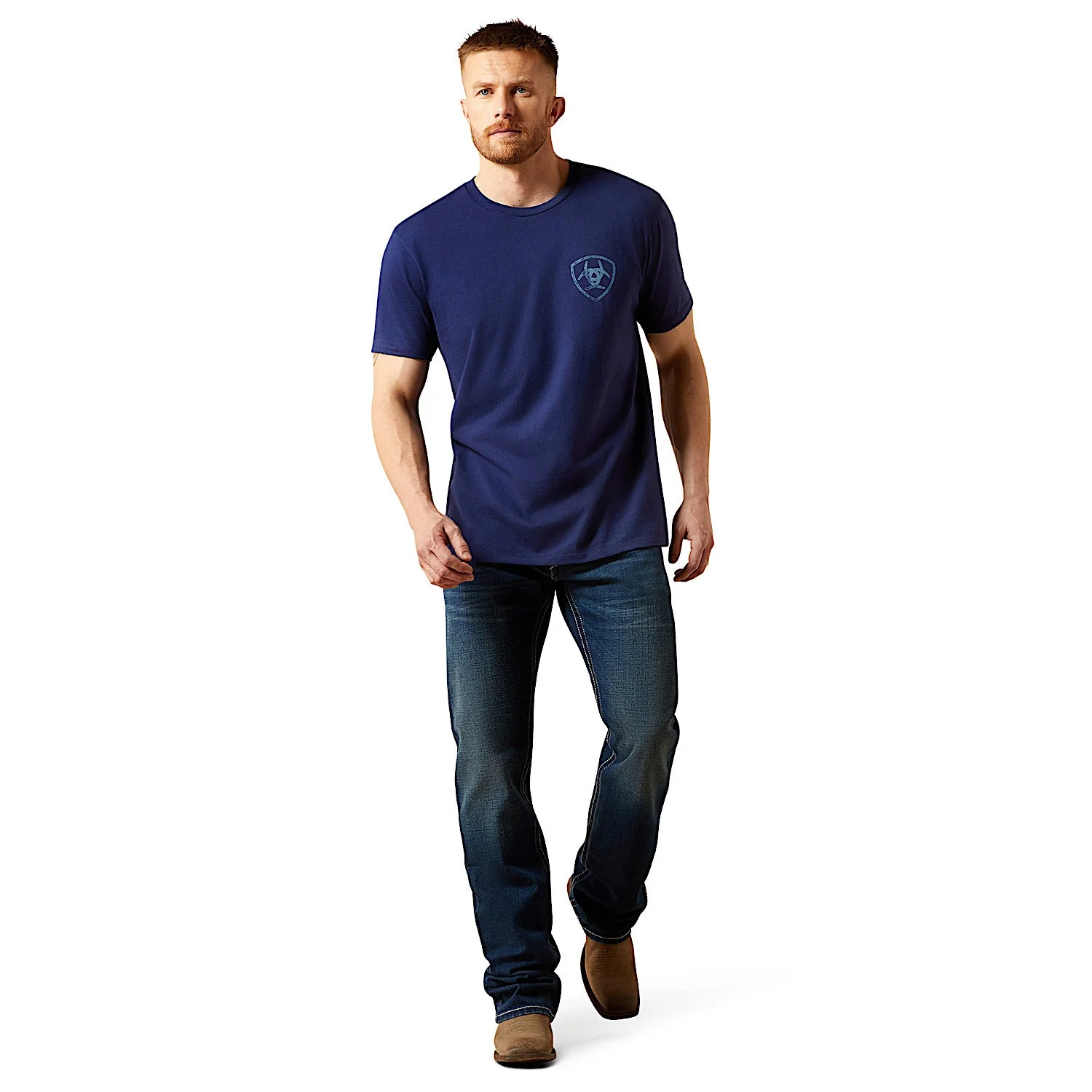 Ariat Men's New Vertical Logo T-Shirt - Medieval Blue - Image 3