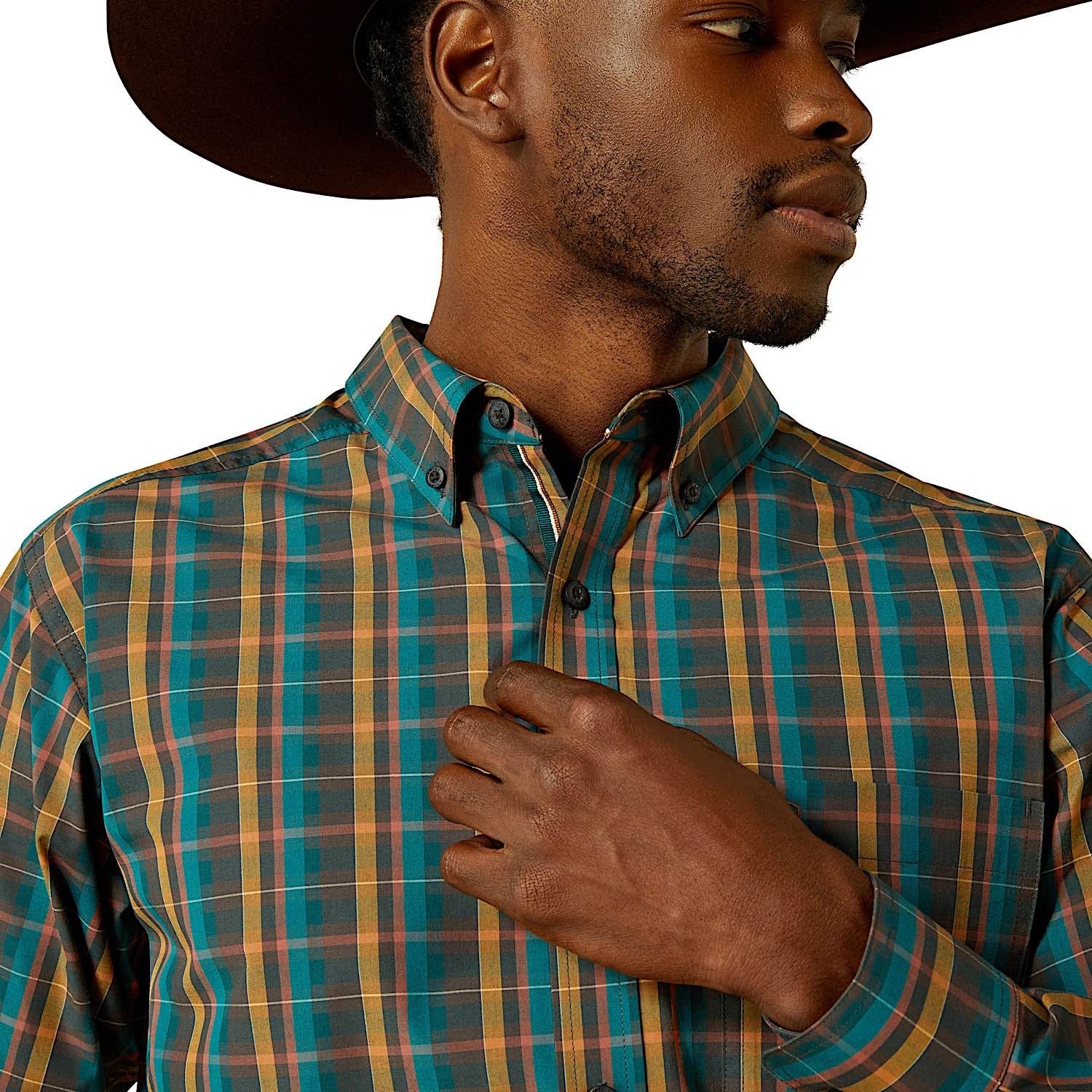 Ariat Men's Pro Series Bowie Slim Fit Shirt - Dark Teal - Image 4