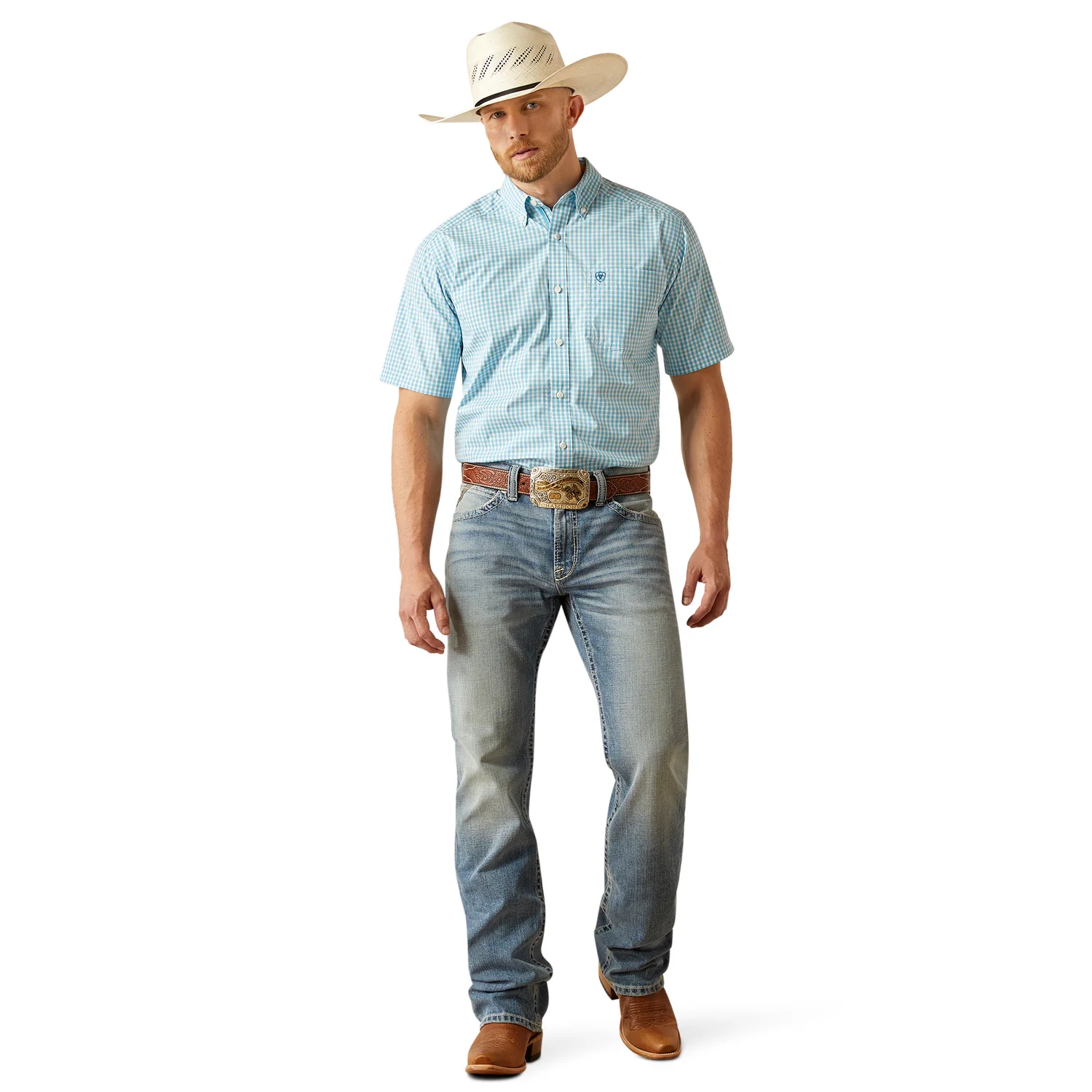 Ariat Men's Pro Series Sloane Classic Fit Short Sleeve Shirt - Light Blue