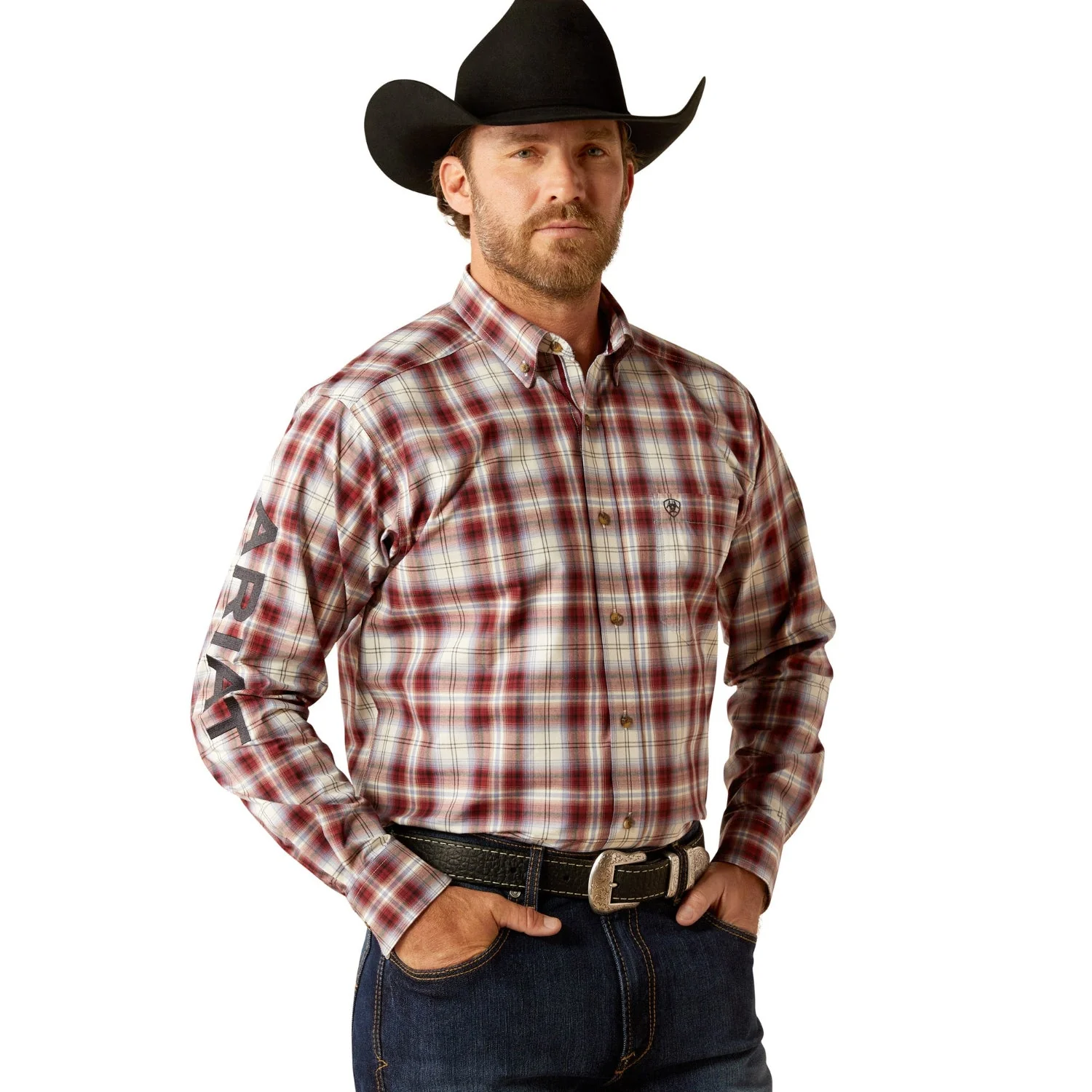 Ariat Men's Pro Series Team Oscar Classic Fit Shirt - Dark Red/Navy