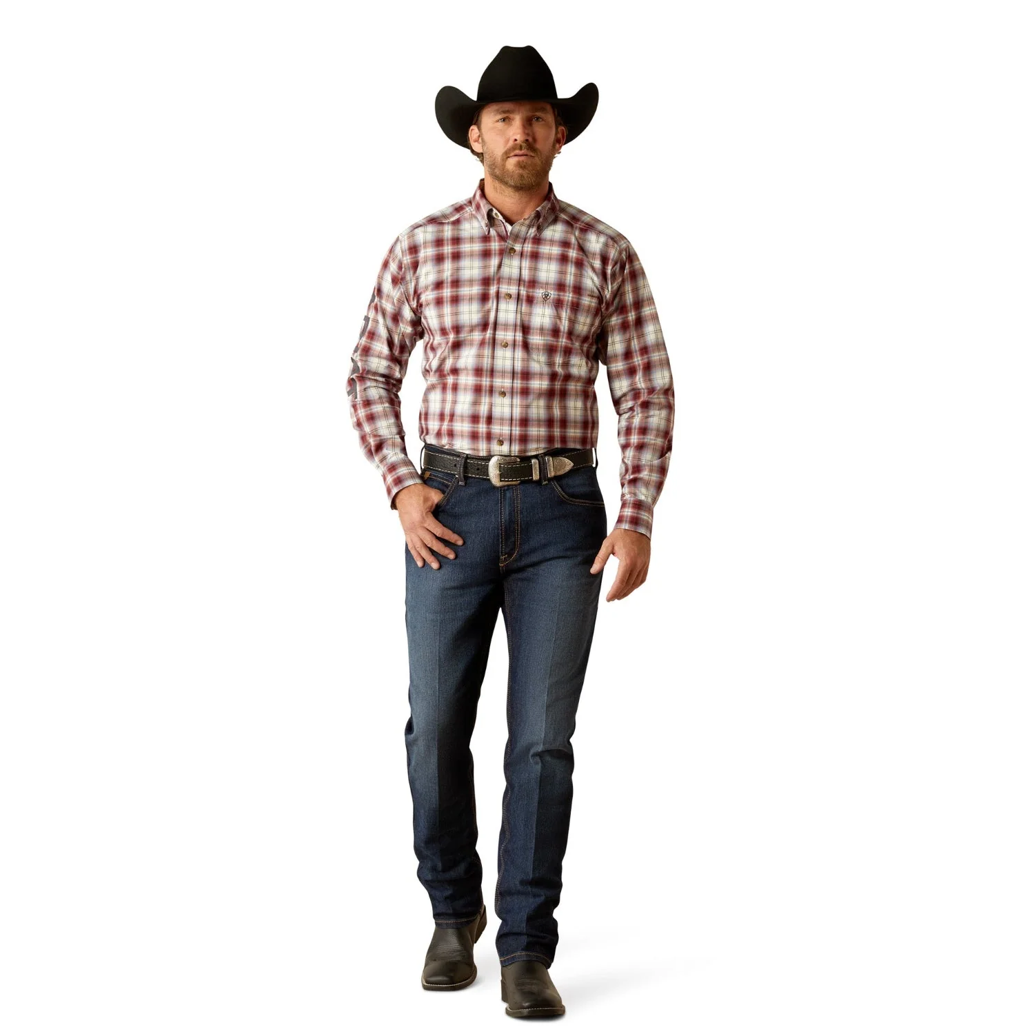 Ariat Men's Pro Series Team Oscar Classic Fit Shirt - Dark Red/Navy - Image 3