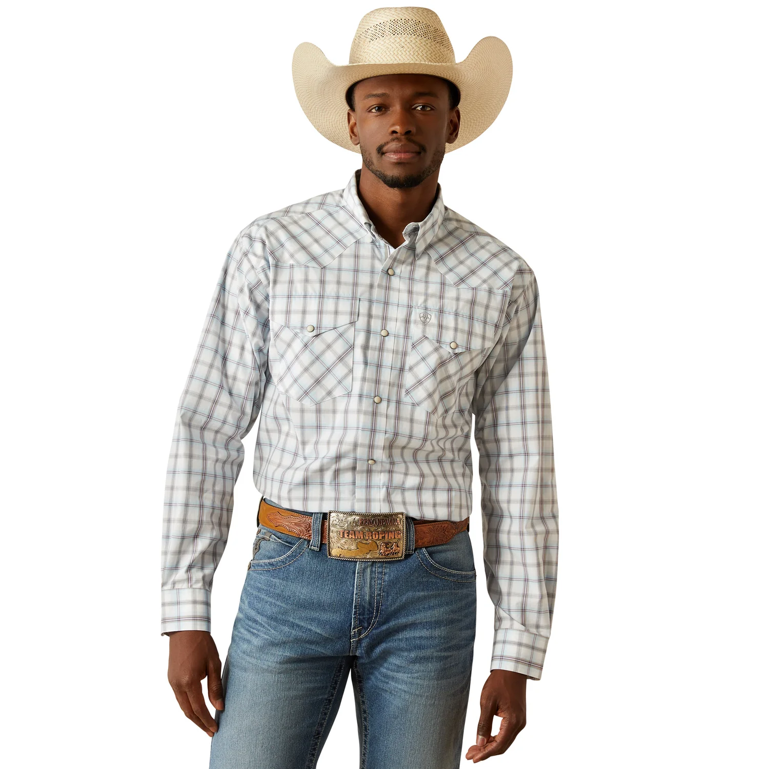 Ariat Men's Pro Series Worth Snap Long Sleeve Shirt - Grey Blue