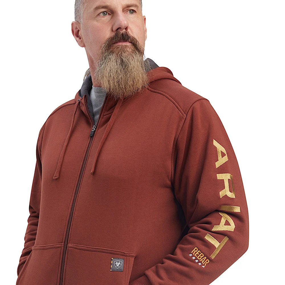 Ariat Men's Rebar All-Weather Full Zip Hoodie Cherry Mahogany - Image 2
