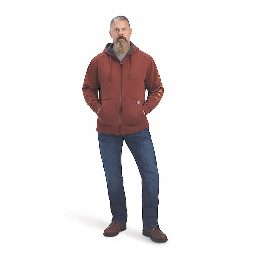 Ariat Men's Rebar All-Weather Full Zip Hoodie Cherry Mahogany - Image 3
