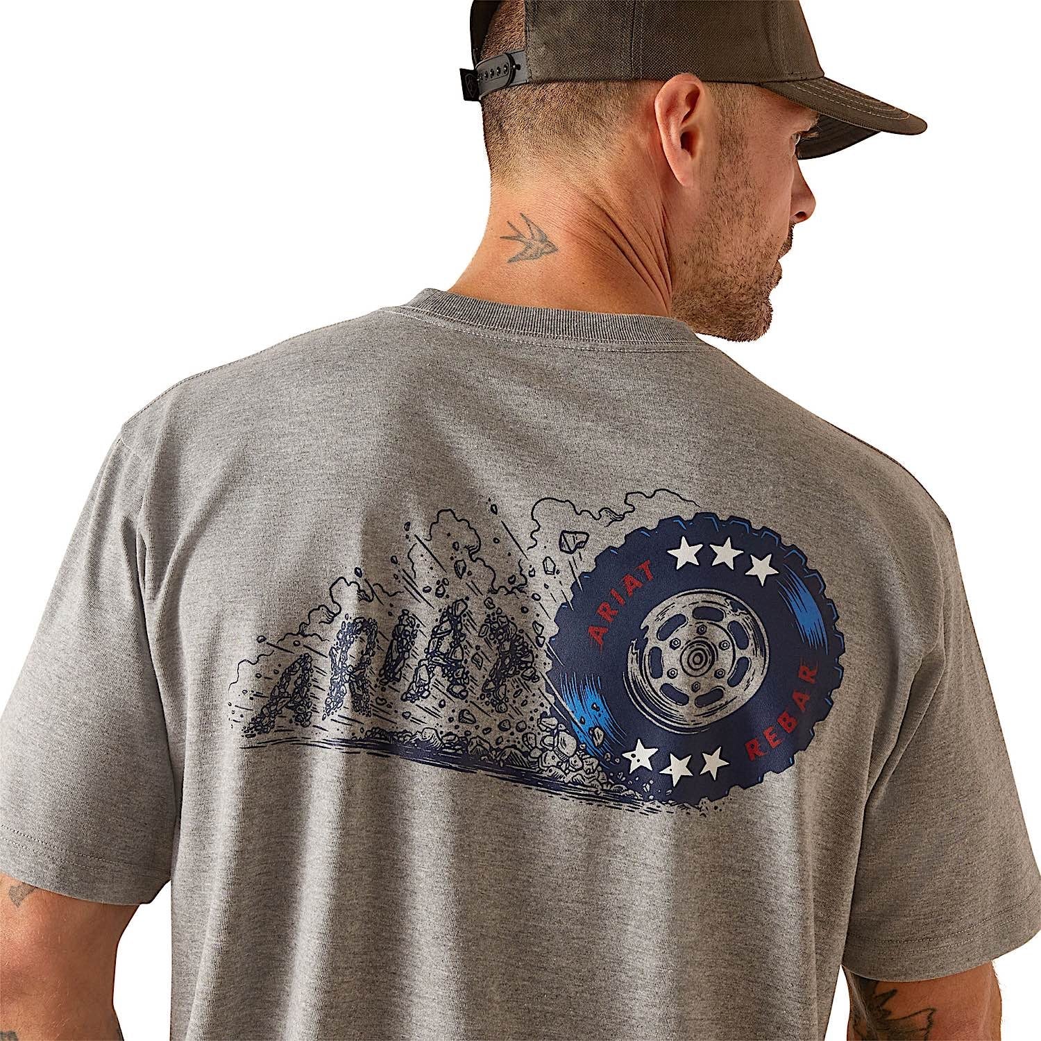 Ariat Men's Rebar Cotton Strong Burning Rubber T-Shirt - Heather Grey - Image 5