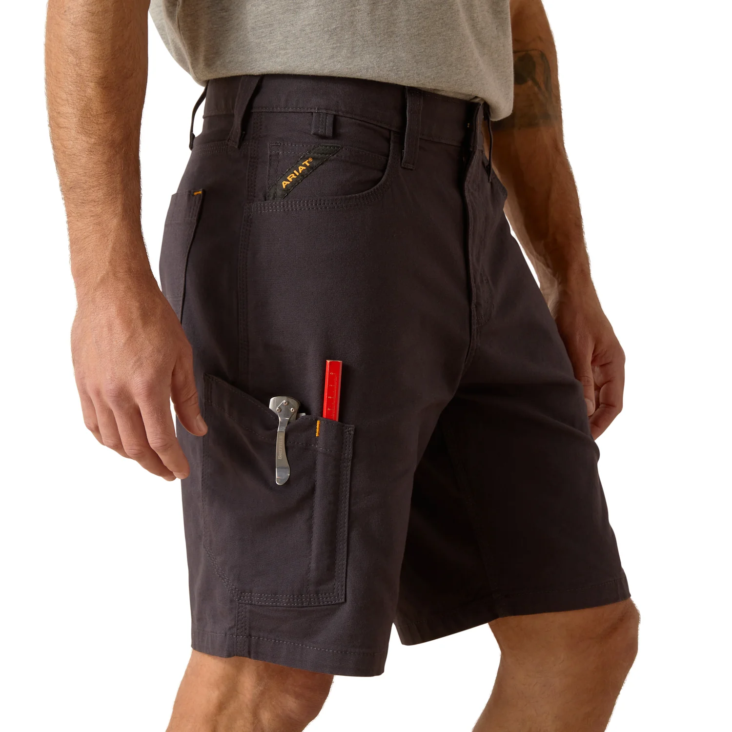 Ariat Men's Rebar DuraStretch Made Tough Shorts - Charcoal - Image 5
