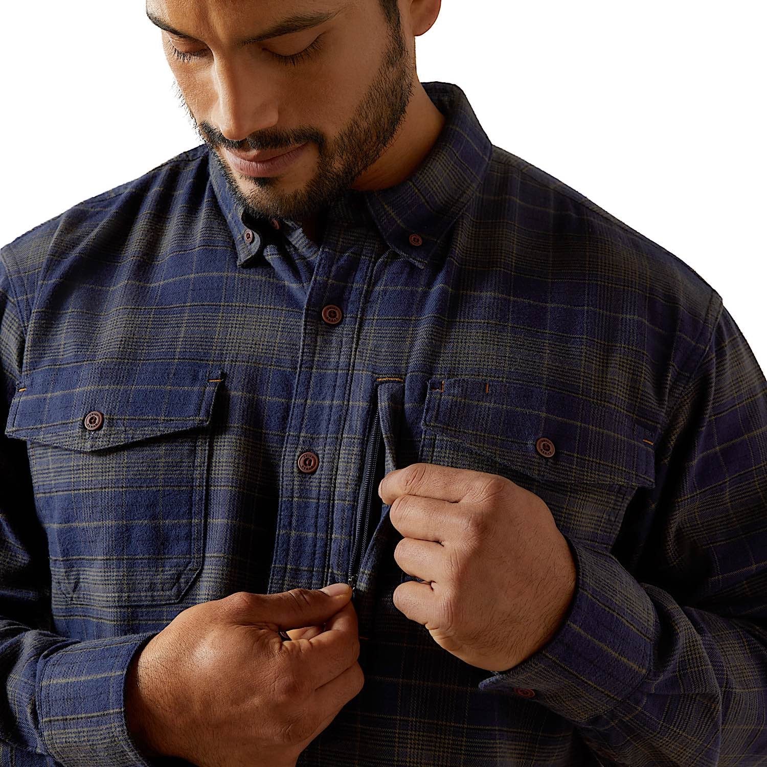 Ariat Men's Rebar Flannel Durastretch Work Shirt - Navy - Image 5