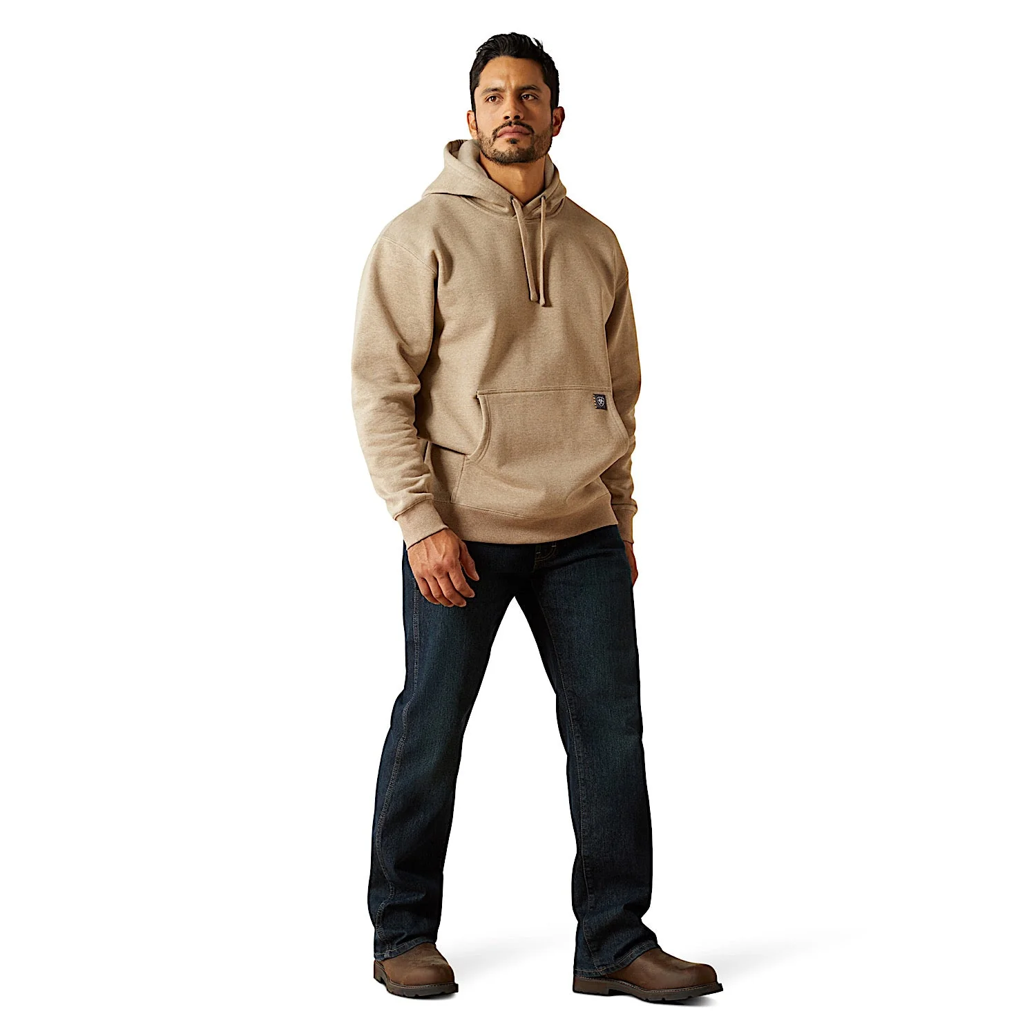 Ariat Men's Rebar Graphic Hoodie - Oatmeal Heather/Bitter Chocolate - Image 3