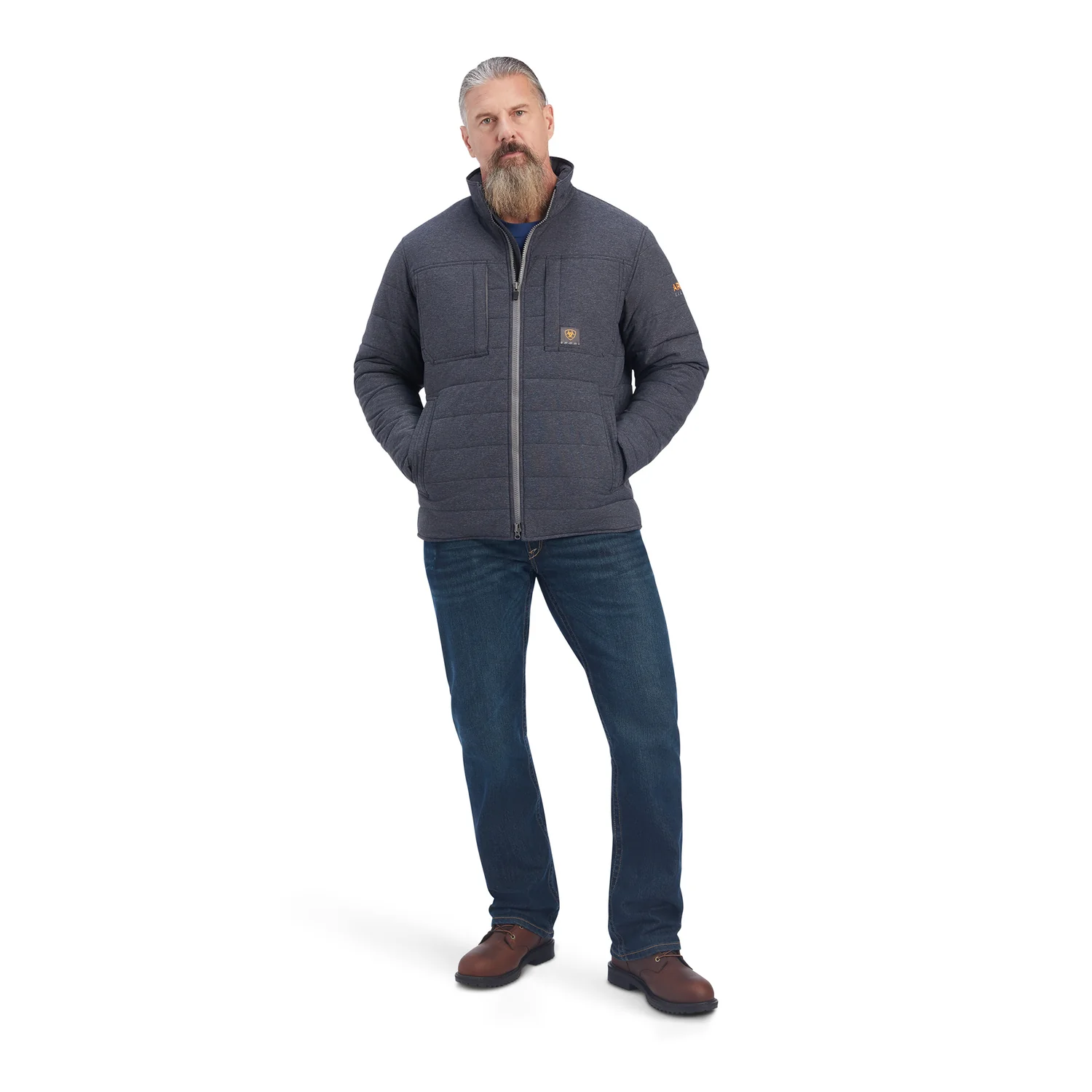 Ariat Mens Rebar Valiant Stretch Canvas Insulated Jacket- Charcoal Heather - Image 4
