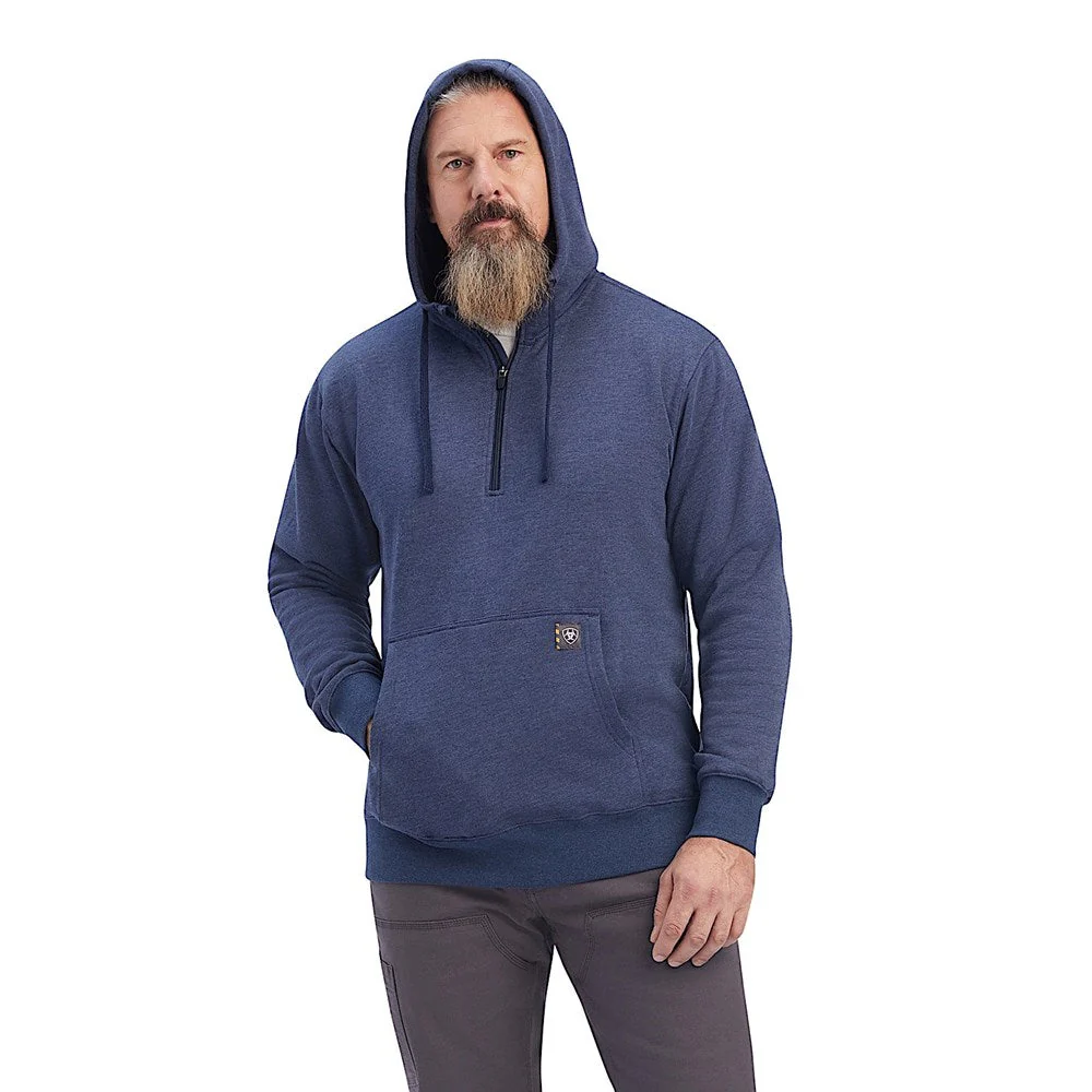 Ariat Men's Rebar Workman Quarter Zip Hoodie Navy Heather