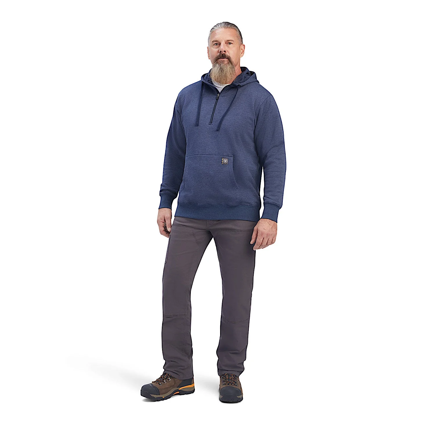Ariat Men's Rebar Workman Quarter Zip Hoodie Navy Heather - Image 4