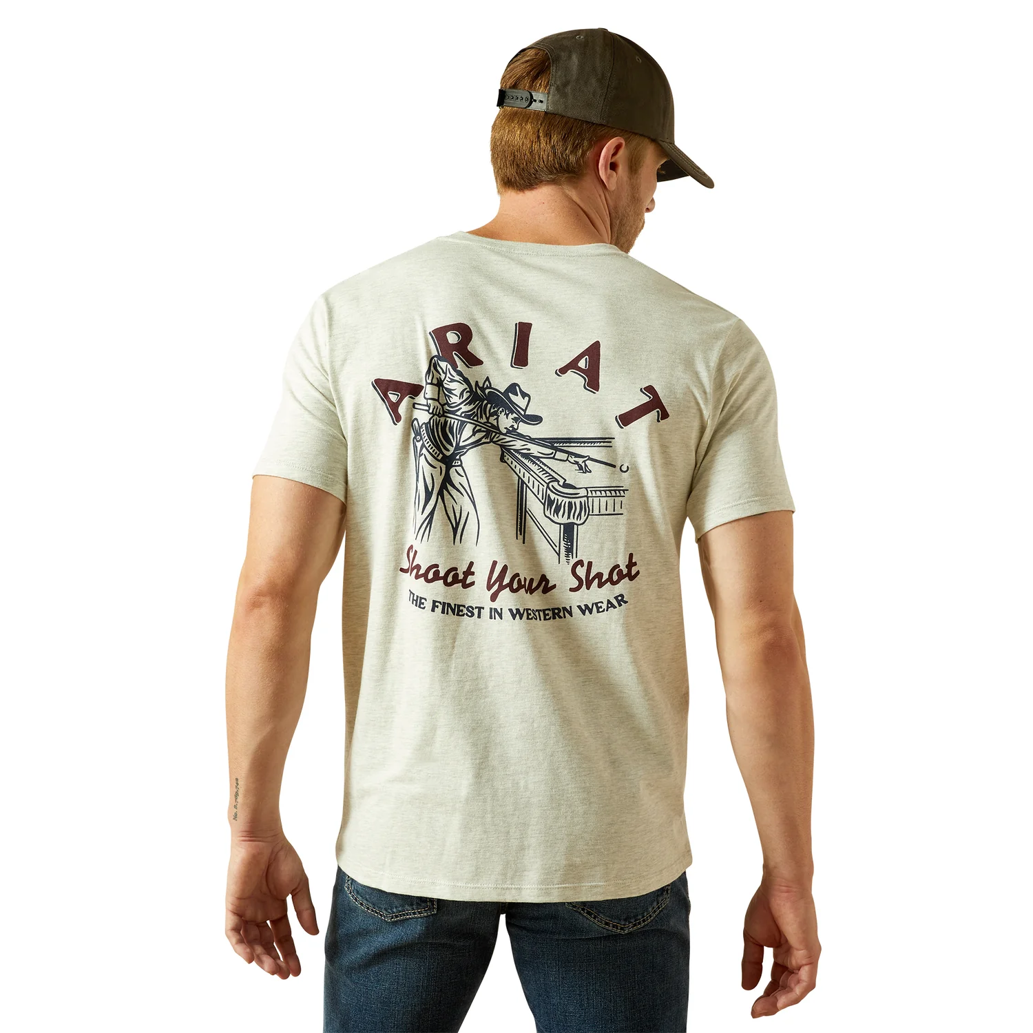 Ariat Men's Straight Shooter Tee - Oatmeal Heather - Image 4
