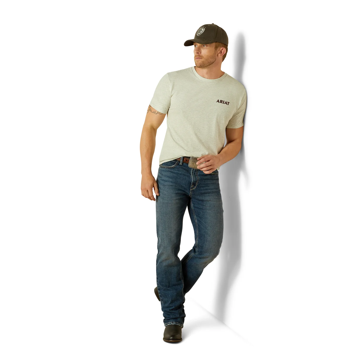 Ariat Men's Straight Shooter Tee - Oatmeal Heather - Image 5