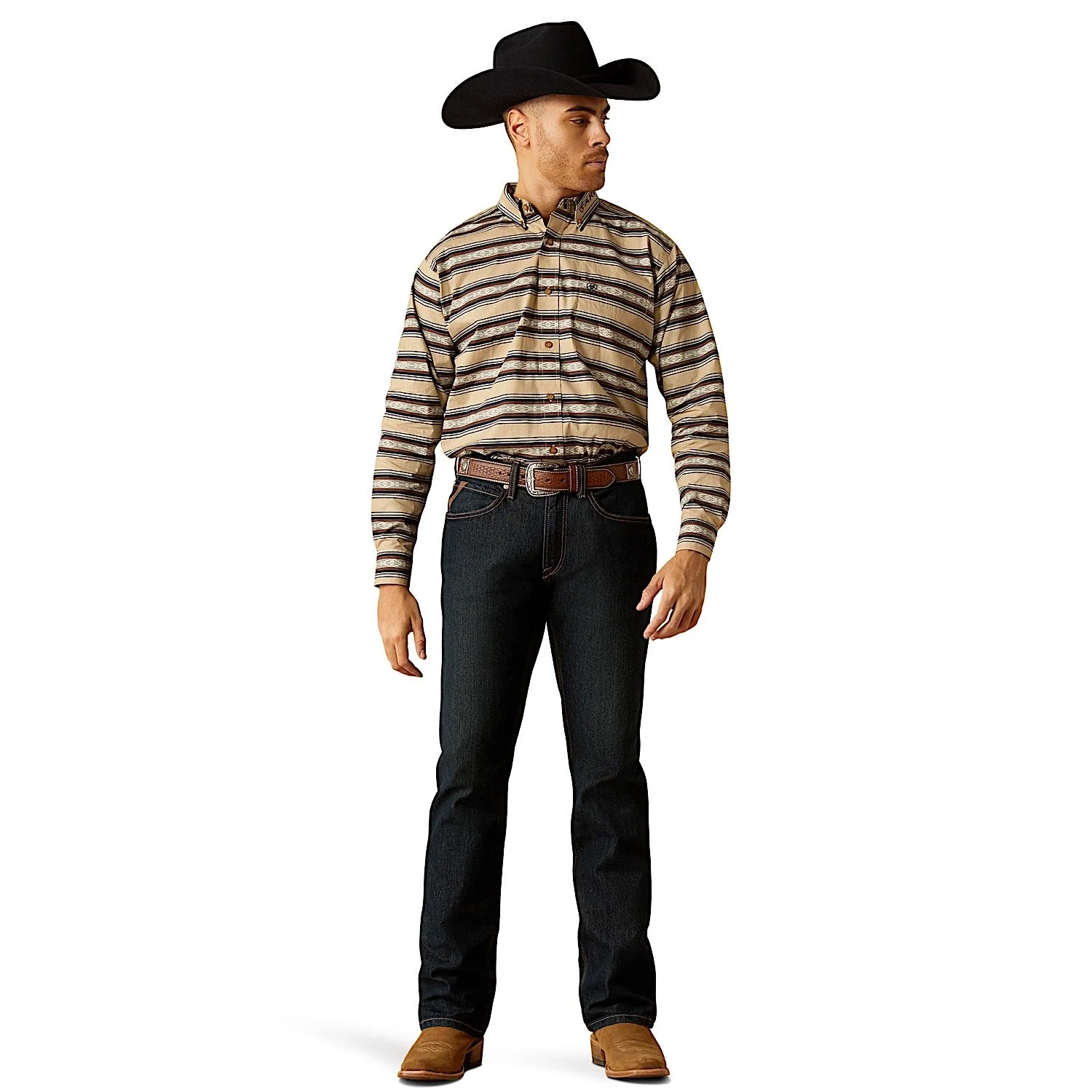 Ariat Men's Team Korbyn Shirt - Tan/Navy Blue - Image 5