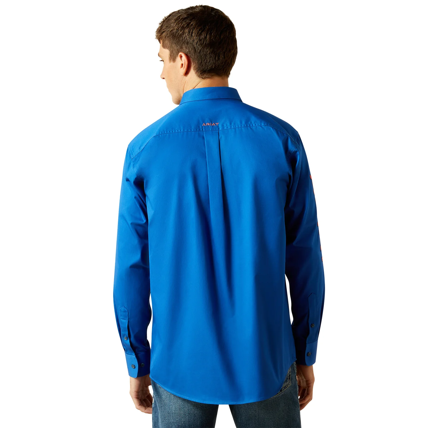 Ariat Men's Team Logo Twill Classic Fit Shirt - Blue/Orange - Image 2