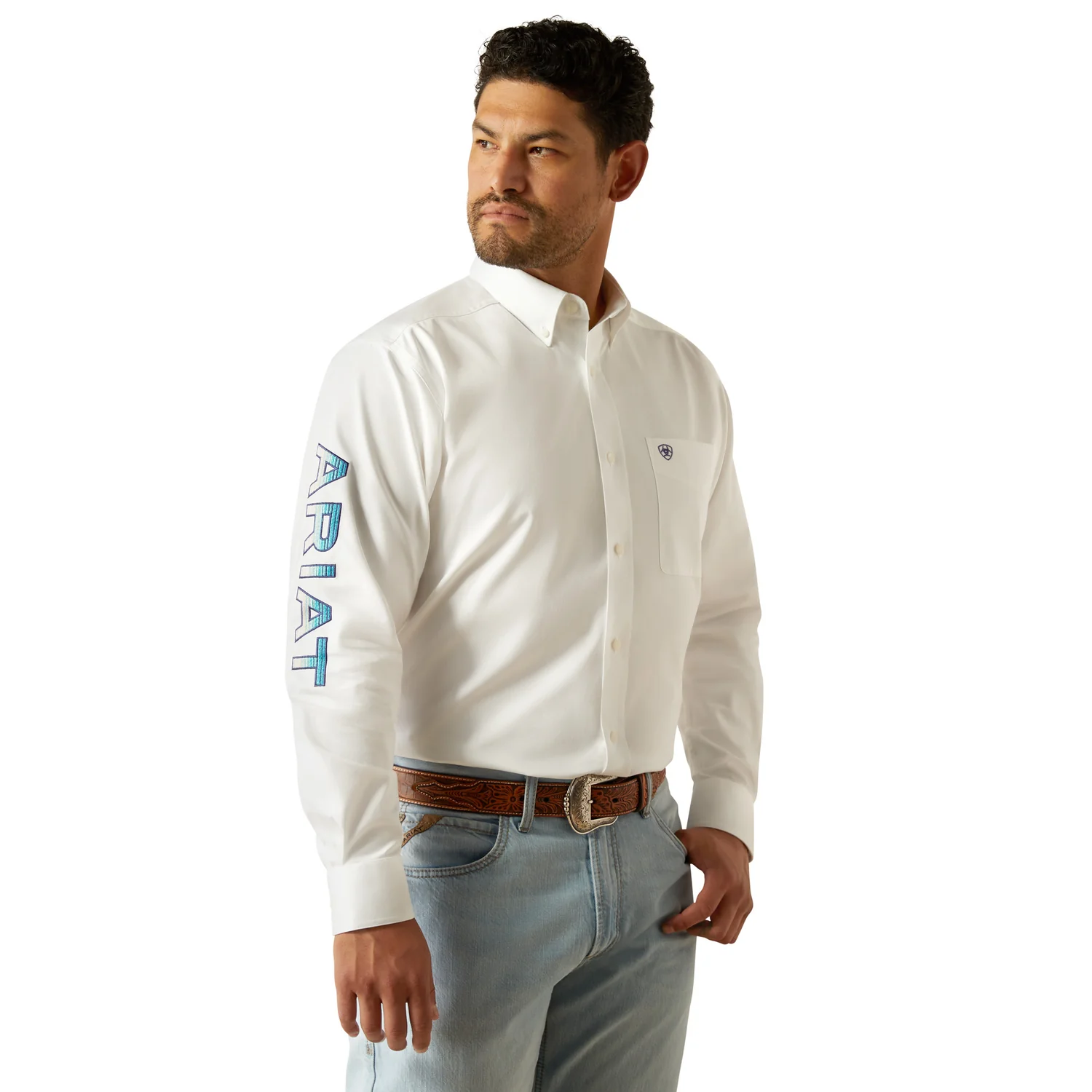 Ariat Men's Team Logo Twill Shirt - White / Teal