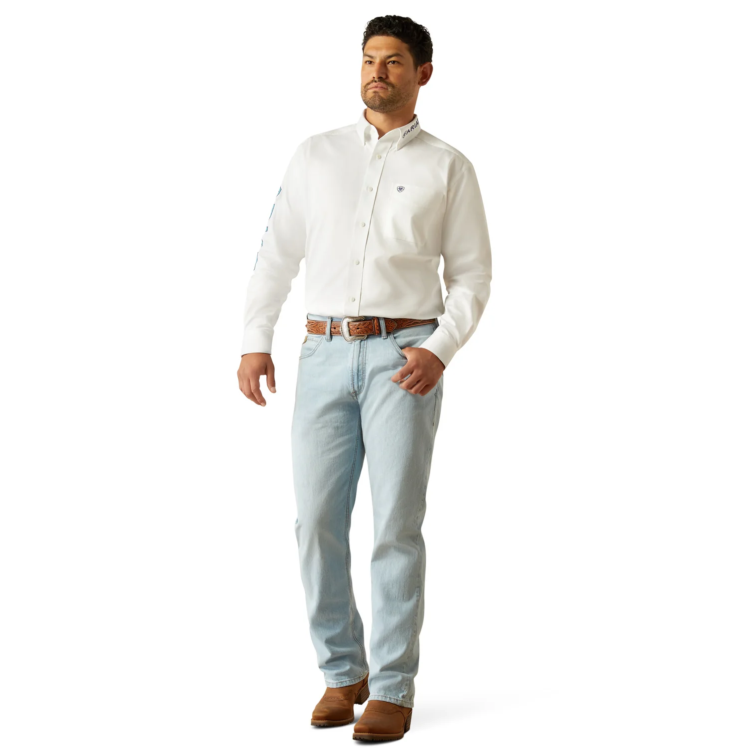Ariat Men's Team Logo Twill Shirt - White / Teal - Image 5