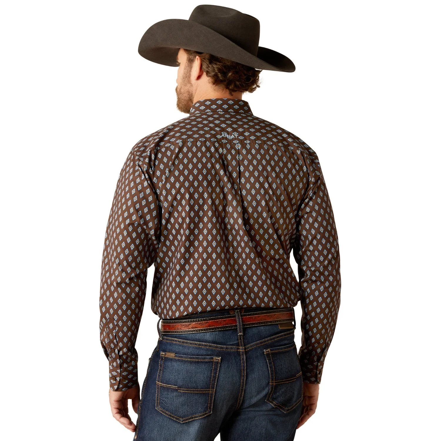 Ariat Men's Team Oak Classic Fit Shirt - Brown/Light Blue - Image 2