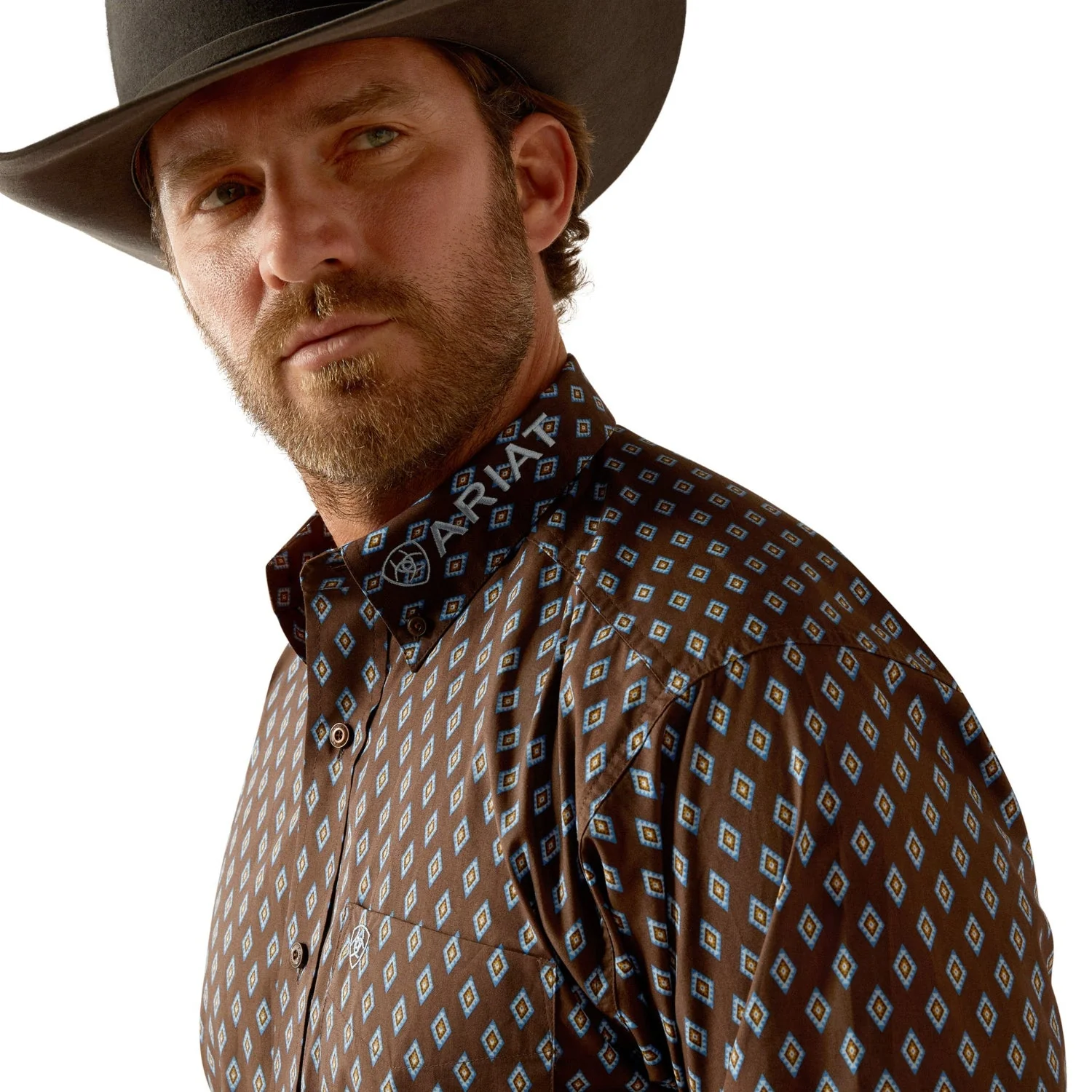 Ariat Men's Team Oak Classic Fit Shirt - Brown/Light Blue - Image 4