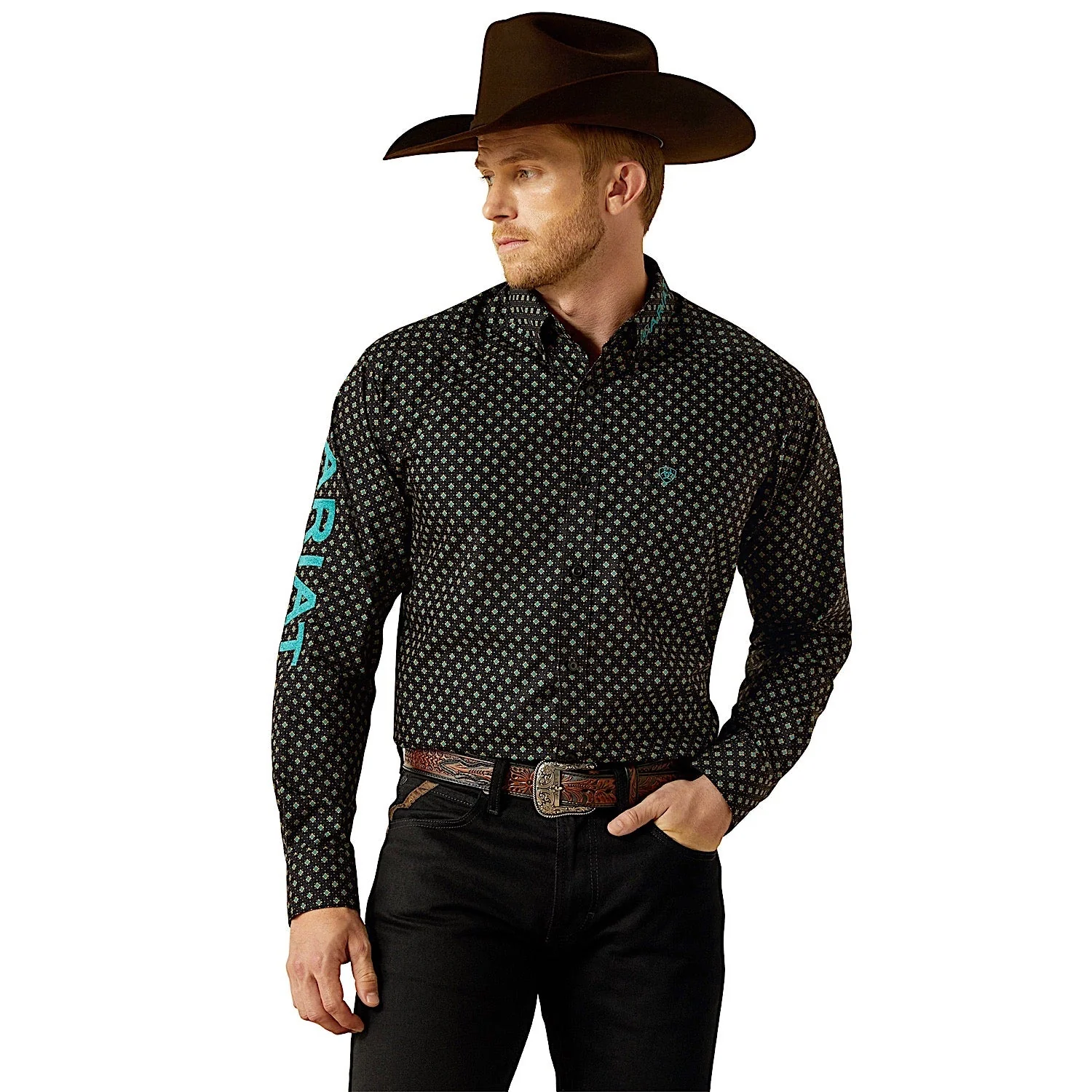 Ariat Men's Team Philbert Classic Fit Shirt - Black/Teal